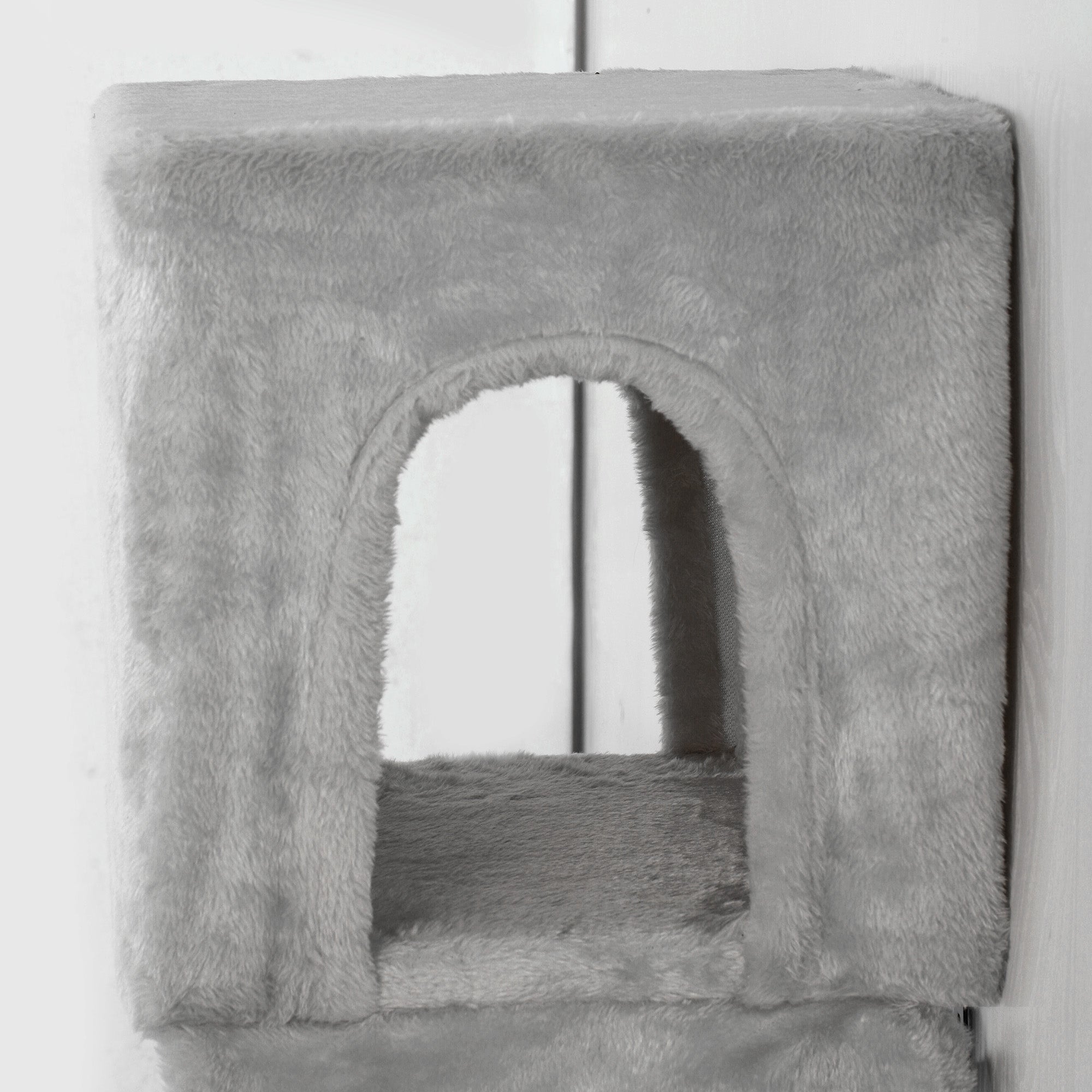 PawHut Kletterwand Katzen 6-teilig Katzen Kletterwand Set mit Katzenhaus, Hängematte, Plattform Kratzbrett Grau