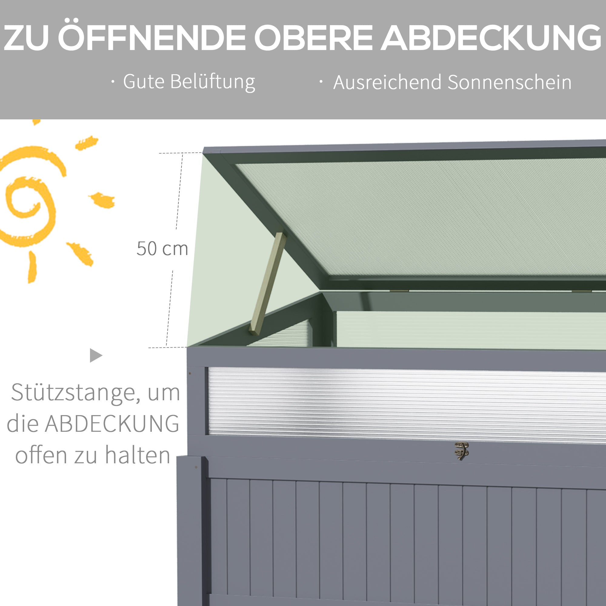 Outsunny Hochbeet Holz mit Frühbeet 2-in1 Gewächshaus Tomatenhaus Gemüsebeet Kräuterbeet Pflanzkasten für Garten Balkon und Terrasse Polycarbonat Grau 120 x 54 x 112/122 cm