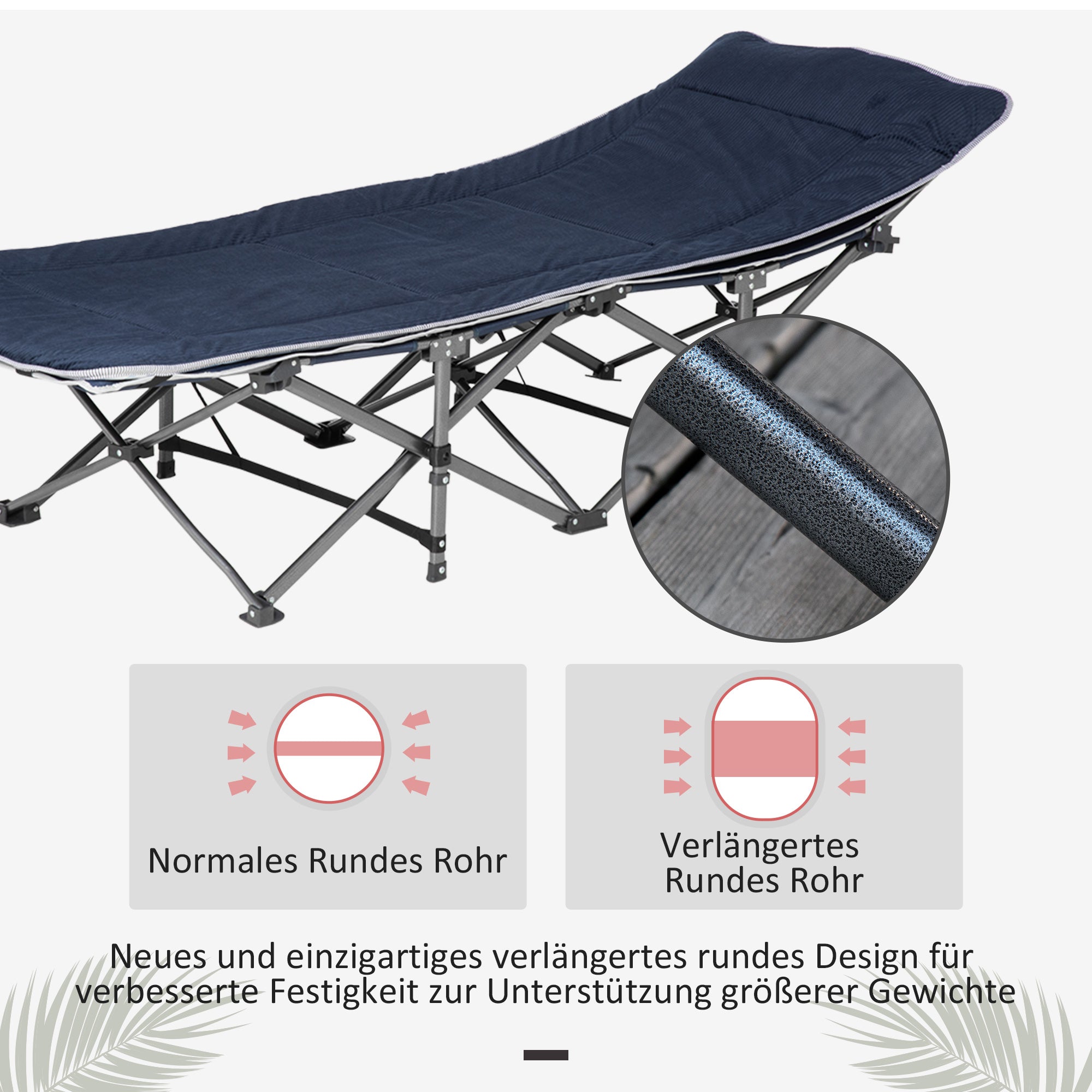 Outsunny Campingbett, klappbares Feldbett mit Kopfkissen, 188 x 64,5 x 53 cm, Dunkelblau