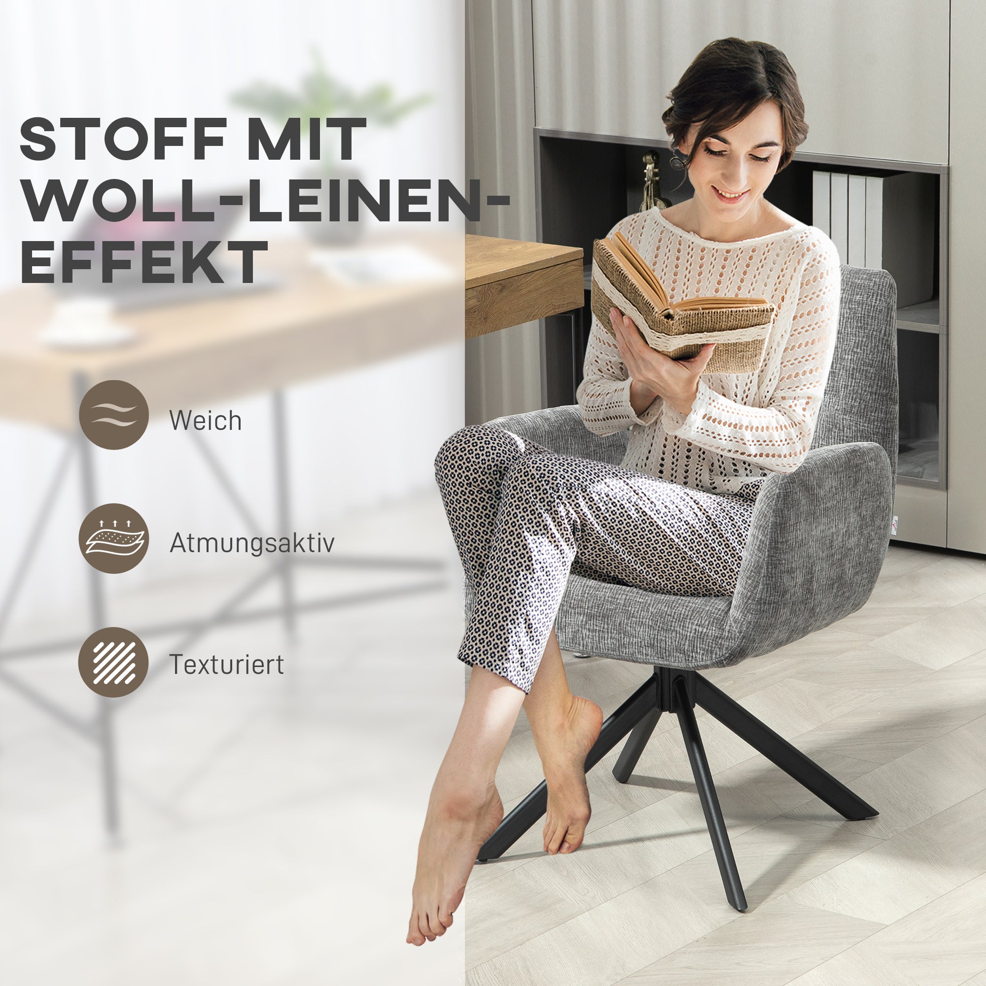 HOMCOM Polstersessel, Akzentsessel, modernes Design, drehbar, bis 120 kg, Dunkelgrau