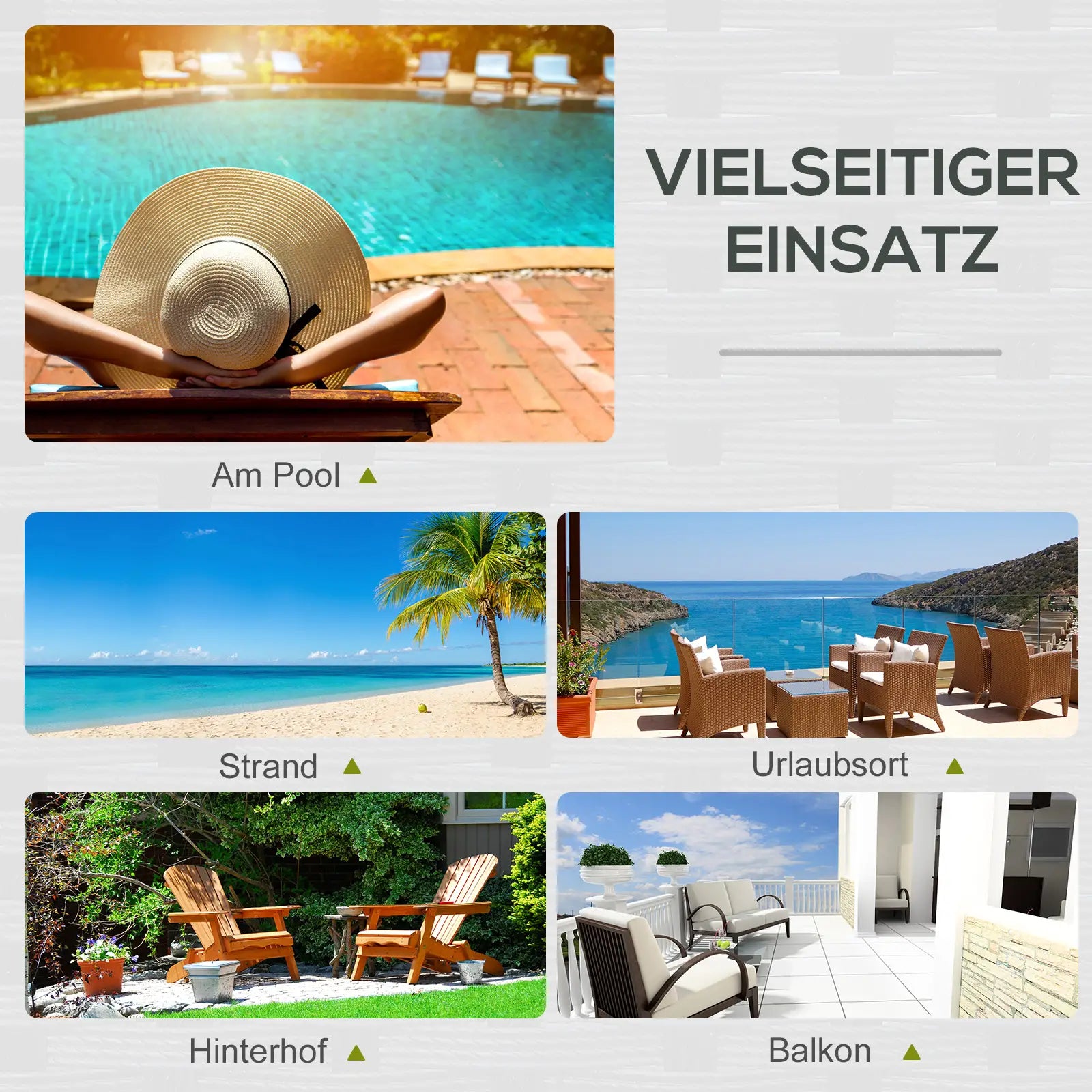 Outsunny Polyrattan Sonnenliege für 2 Personen 5-fach verstellbar