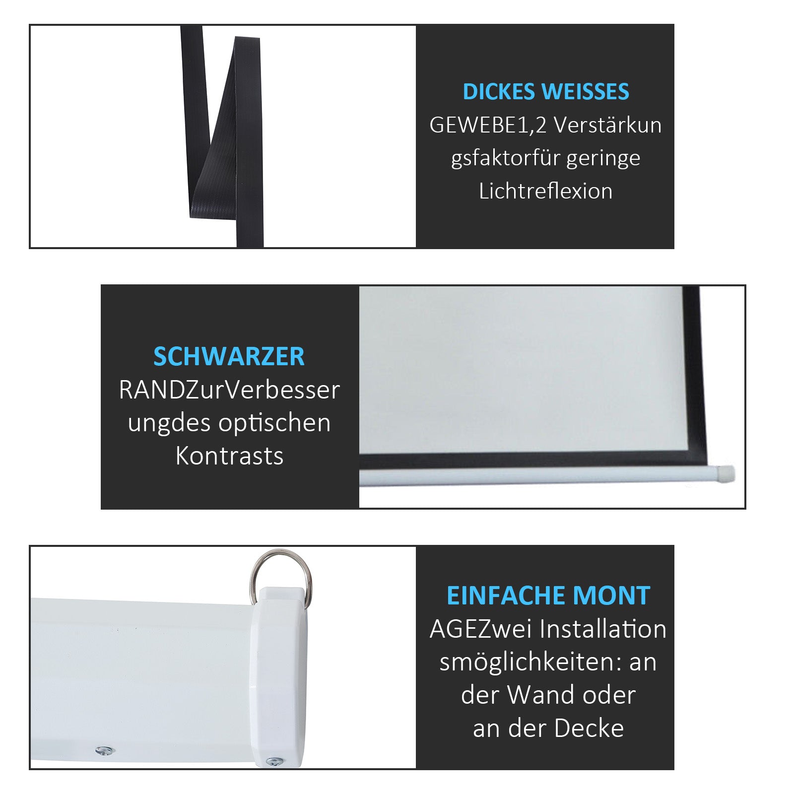 HOMCOM Beamer-Leinwand, Projektionsleinwand, 100 Zoll, 4:3, 203x152 cm, Weiß