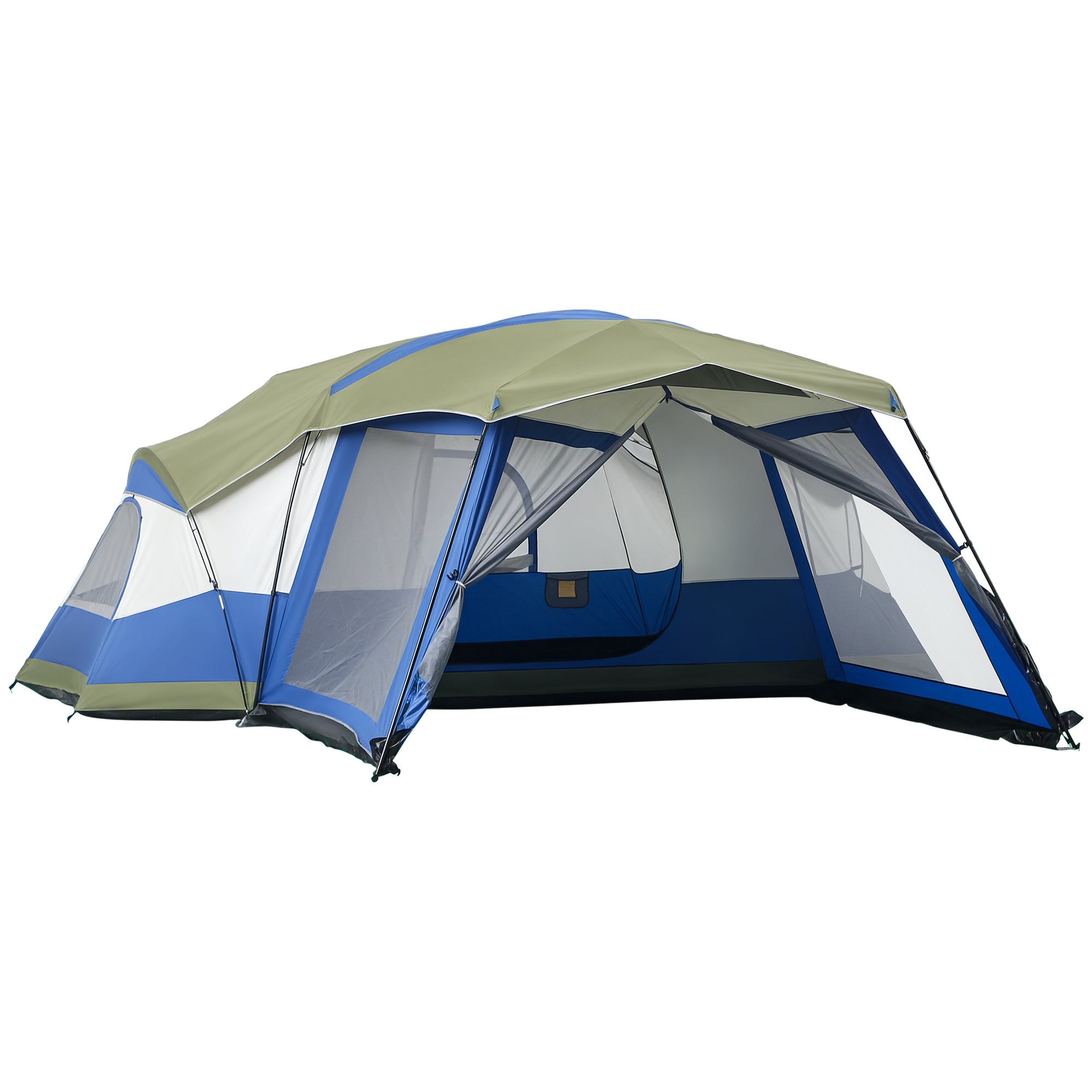Outsunny Camping Zelt 6-8 Personen Zelt Familienzelt mit Vorraum 2 Fenster Kuppelzelt Kunstleder3000mm für Trekking Festival Glasfaser Blau 518 x 487 x 237 cm