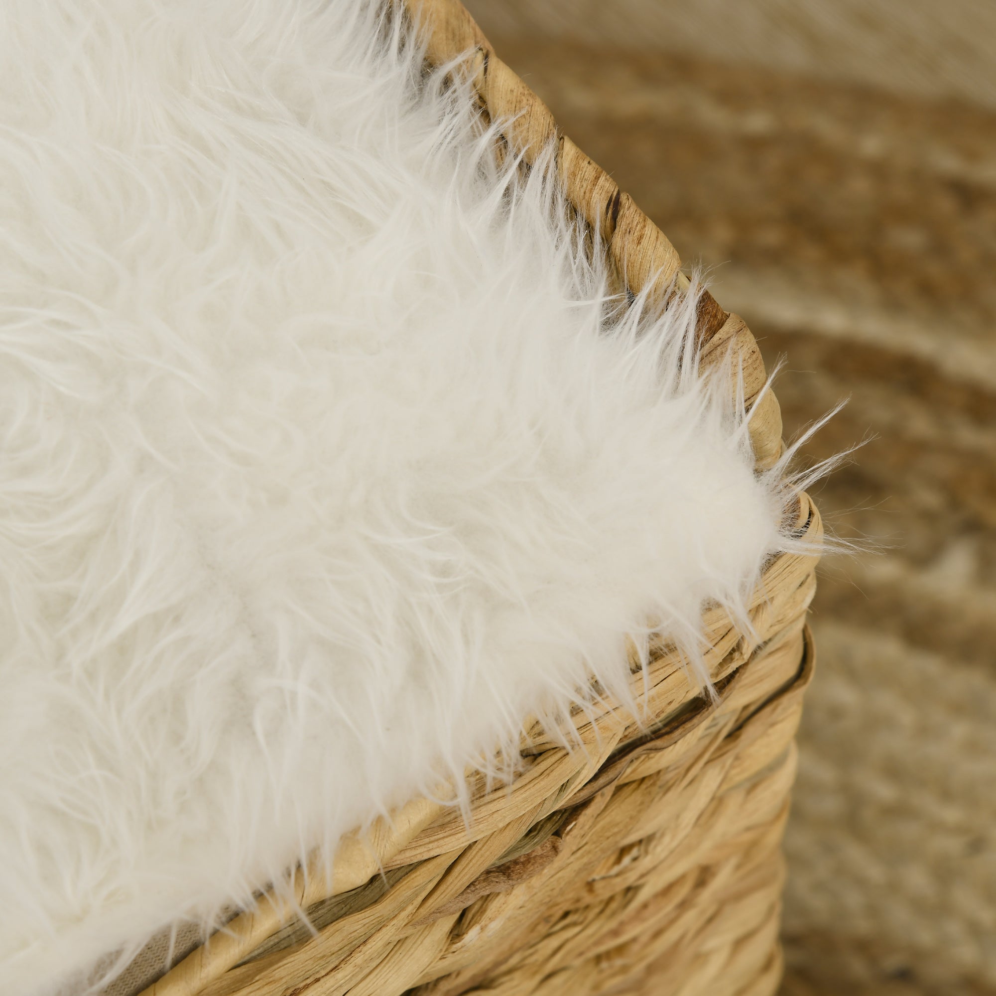 PawHut Katzenhöhle aus Wasserhyazinthen-Gras, 2 Liegefläche, 2 waschbare Kissen, Natur + Weiß