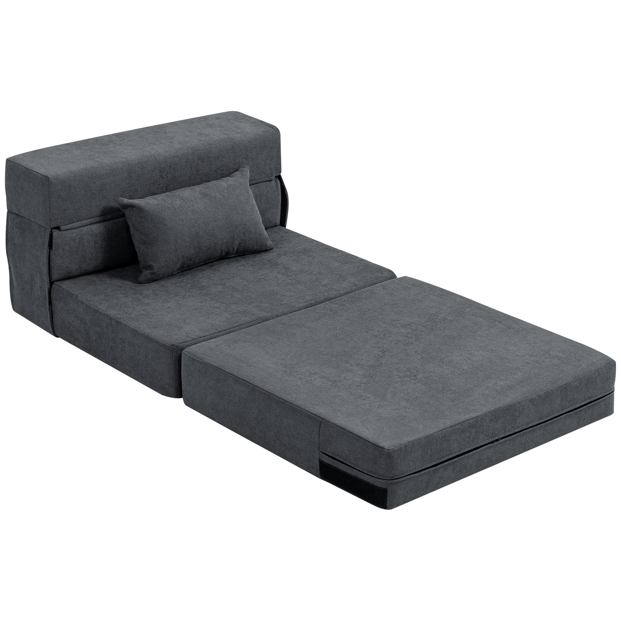 HOMCOM Bodensofa, Polstercouch, in Matratze umwandelbar, Schaumstoff, Kissen, Dunkelgrau