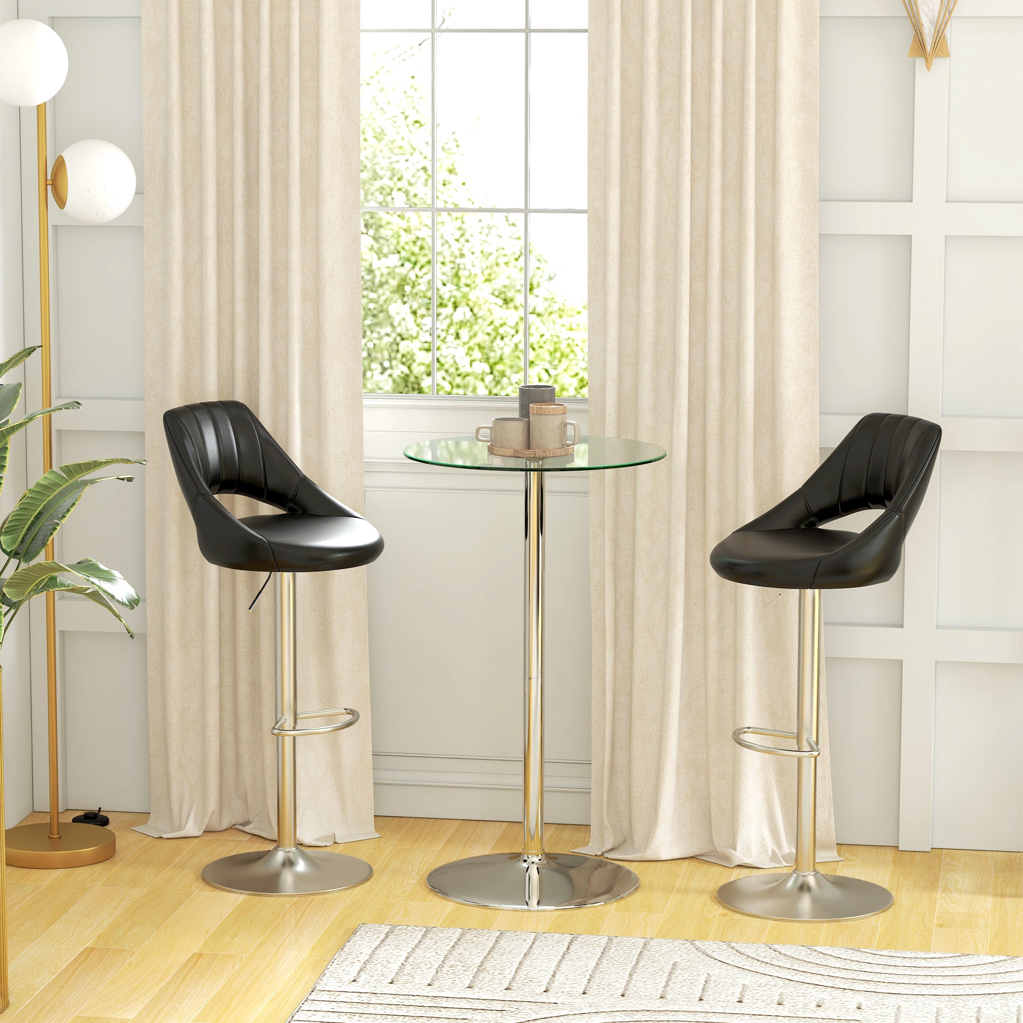 HOMCOM Bartisch Stehtisch, Runder Tisch, gehärtet Glasplatte, modernes Design, 60 x 60 x 102 cm, Silber