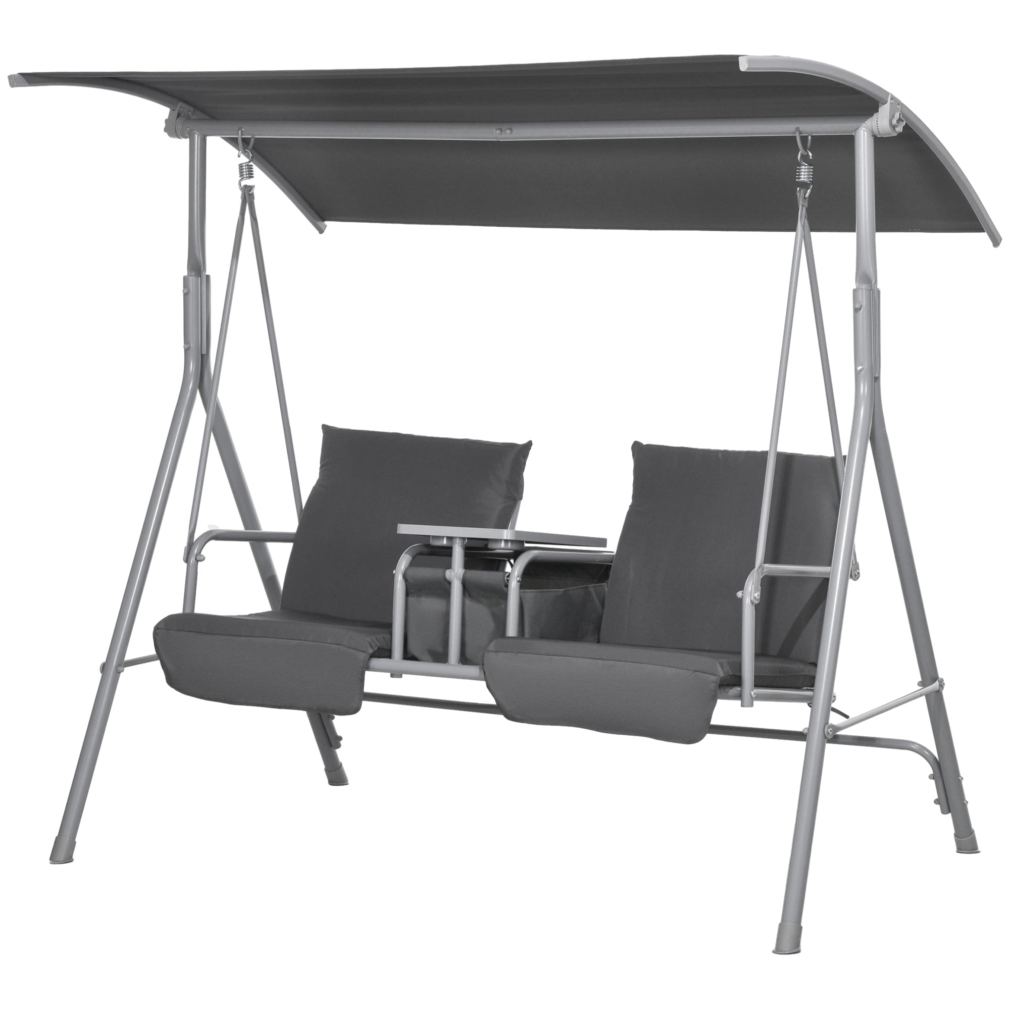 Outsunny Hollywoodschaukel, 2-Sitzer, mit Dach und Tisch, Metallrahmen, bis 180 kg, 175x110x165 cm, Schwarz