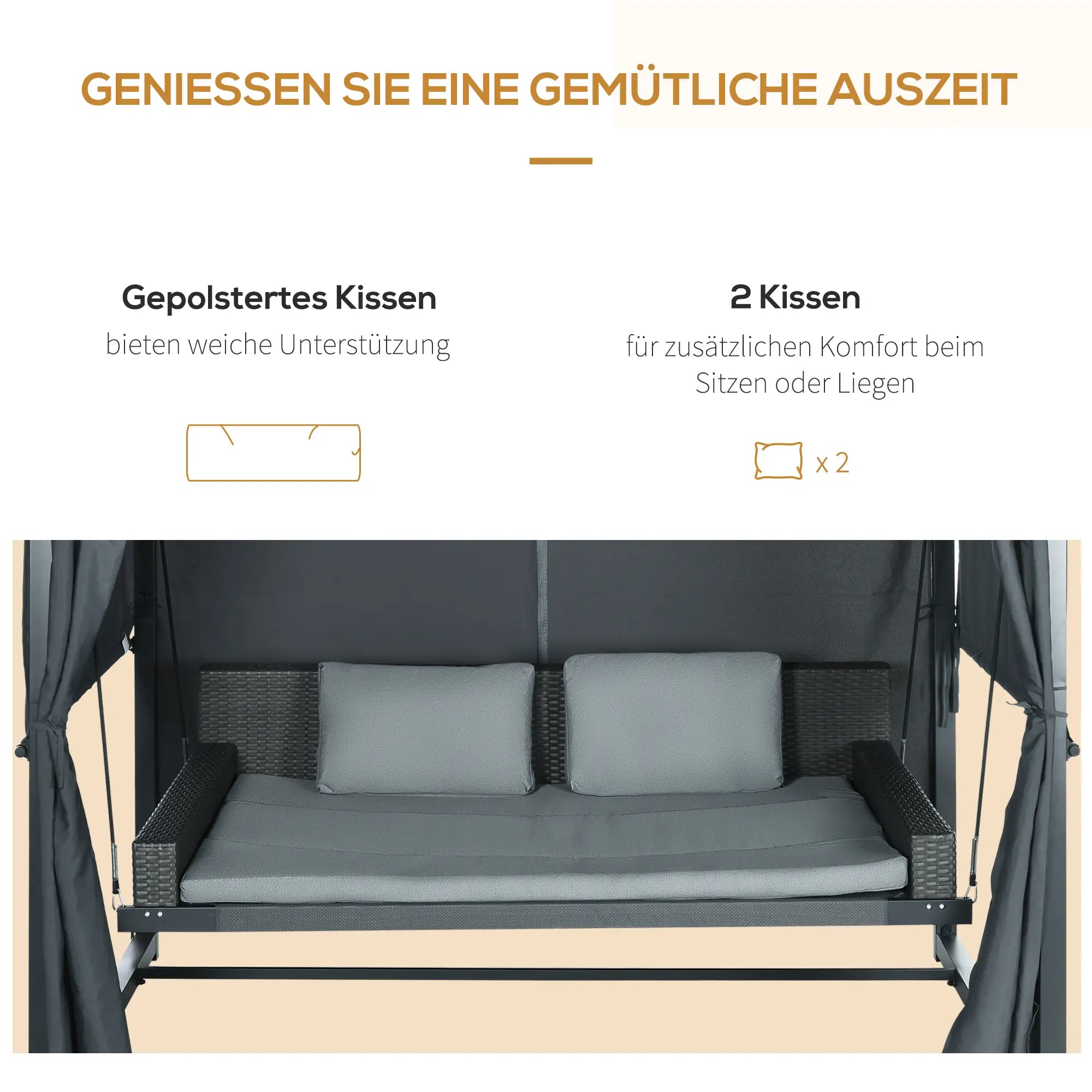 Outsunny Hollywoodschaukel Outdoor 3-in-1 mit Baldachin & Sichtschutz