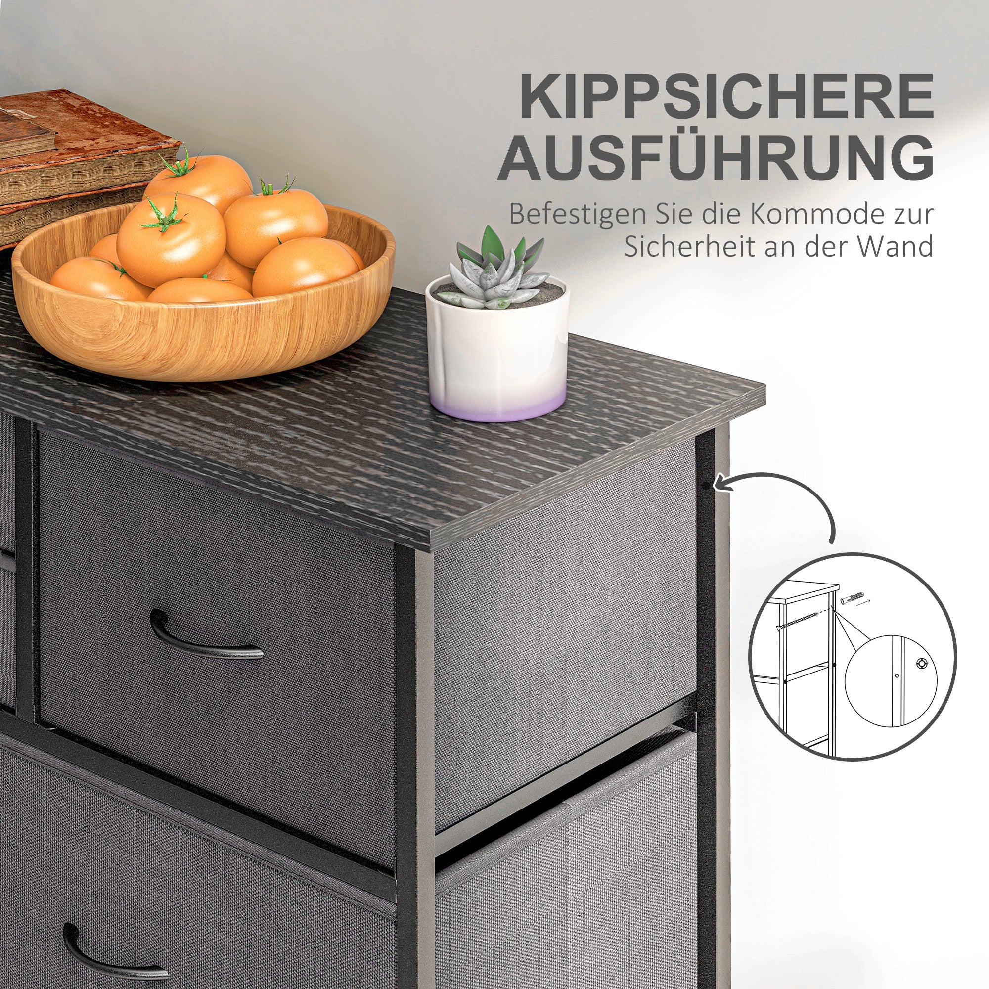 HOMCOM Kommode, Sideboard mit Stoffschubladen, 10 Fächer, Metallrahmen, 100x30x100cm, Schwarz