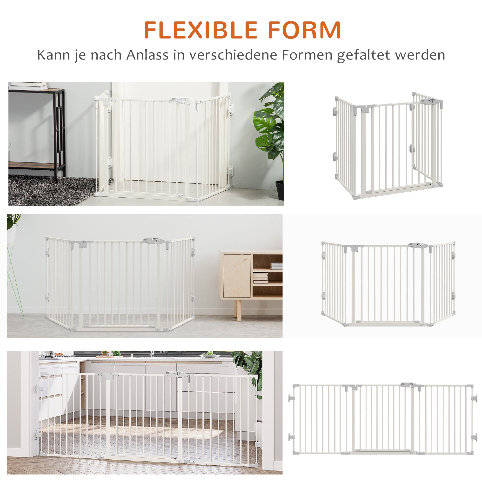 PawHut Hunde Absperrgitter Türschutzgitter Haustierschutzgitter verstellbar klappbar Kamingitter mit automatische schließenden Tür 3 Paneele für Ofen Wandmontage/Freistehend Weiß 202,5 x 76 cm