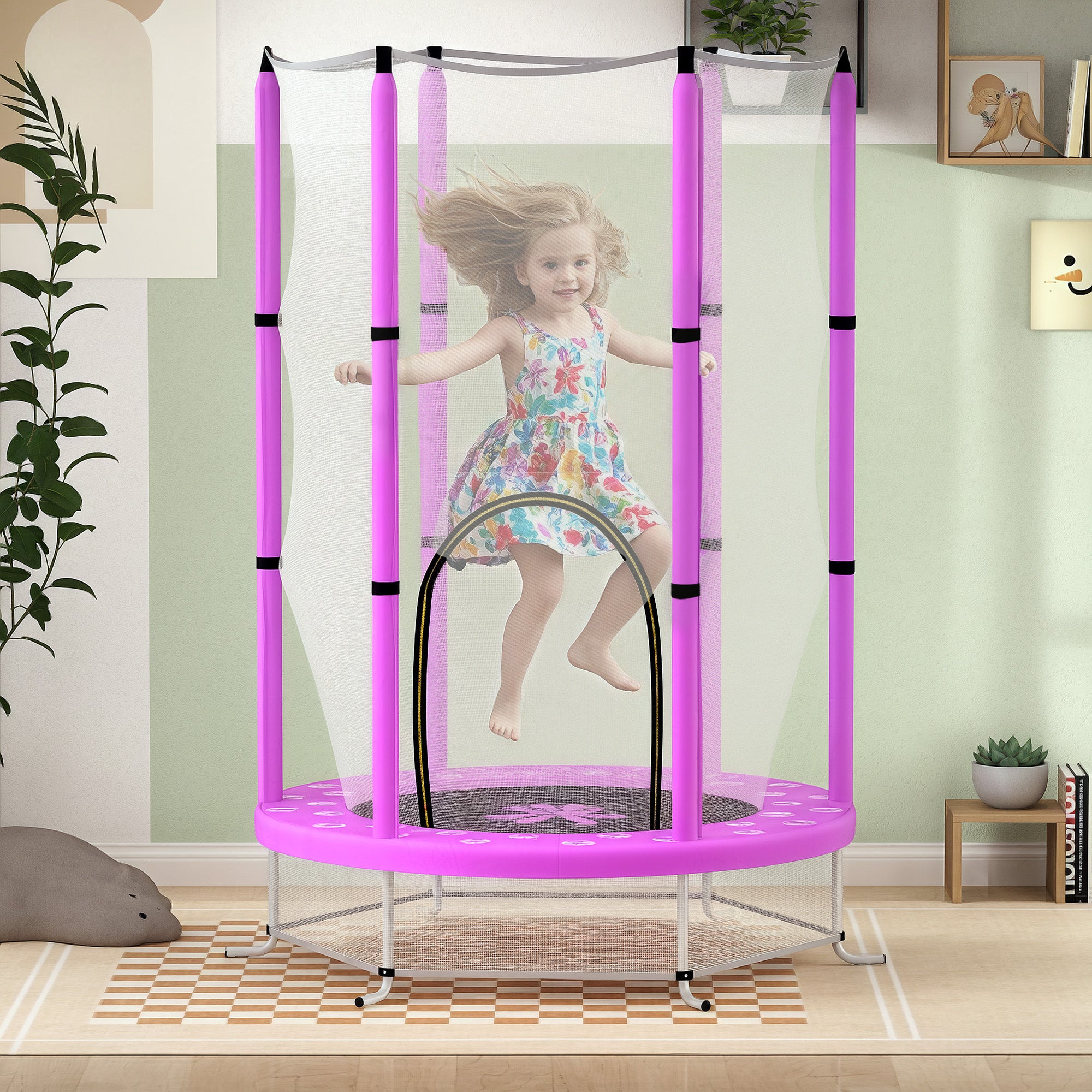 AIYAPLAY Kindertrampolin mit Sicherheitsnetz, für den Innen- und Außenbereich, 3-6 Jahre, Violett