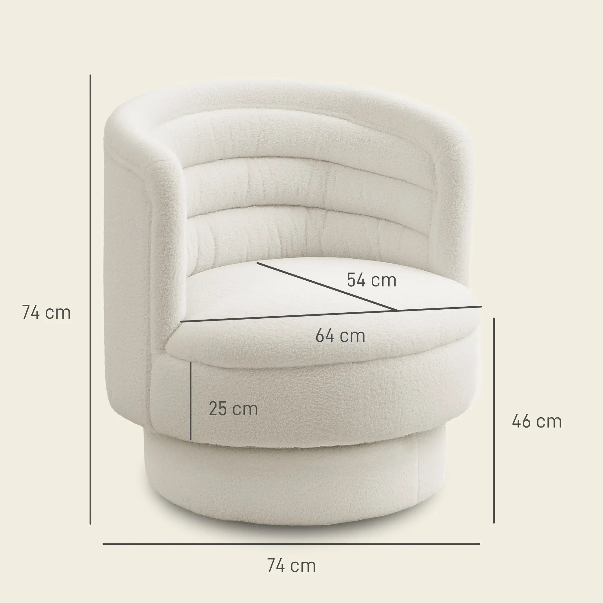 HOMCOM Drehbarer Polstersessel, Moderner Lounge-Sessel mit Kautschukholzrahmen, für Wohnzimmer, Schlafzimmer, Cremeweiß