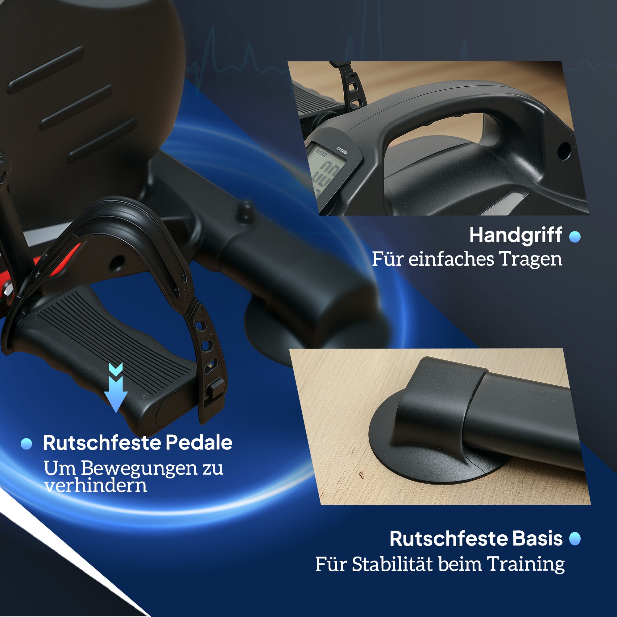 SPORTNOW Mini-Trainingsrad, Fußpedaltrainer, Trainingsgerät mit 8 Widerstandsstufen, LCD-Display, Metall, Kunststoff, Schwarz