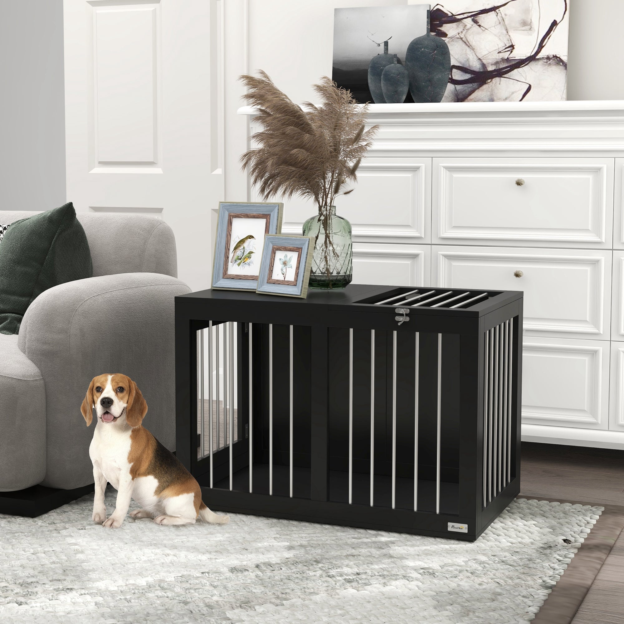 PawHut Hundekäfig Hundebox Hundetransportbox, 2 Türen, verriegelbar, Stahlgitter, 80 cm x 50 cm x 56,5 cm, Schwarz