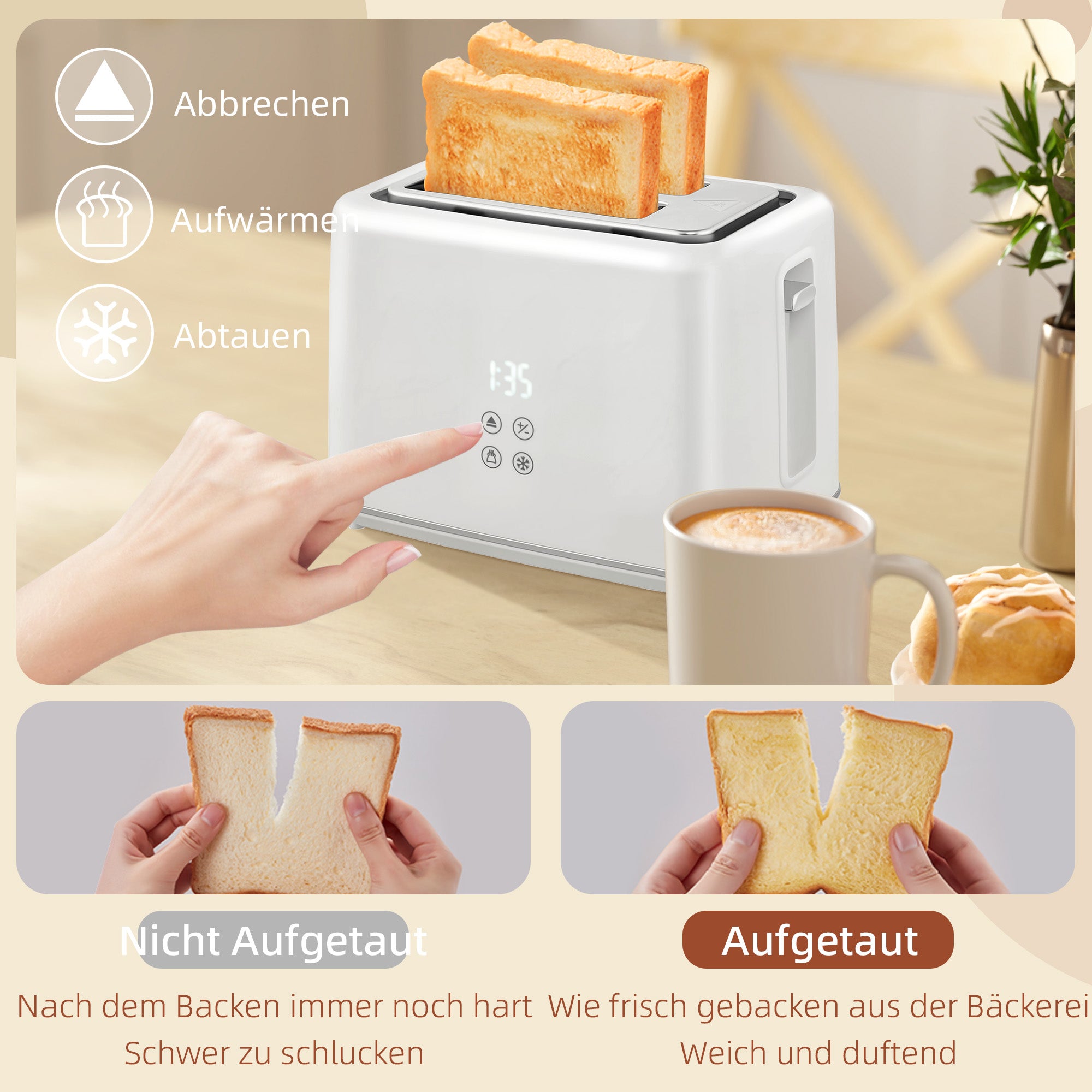 HOMCOM Küchenset mit Wasserkocher und Toaster, 7 Bräunungsstufen, schnelles Kochen, Edelstahl, Kunststoff, Weiß
