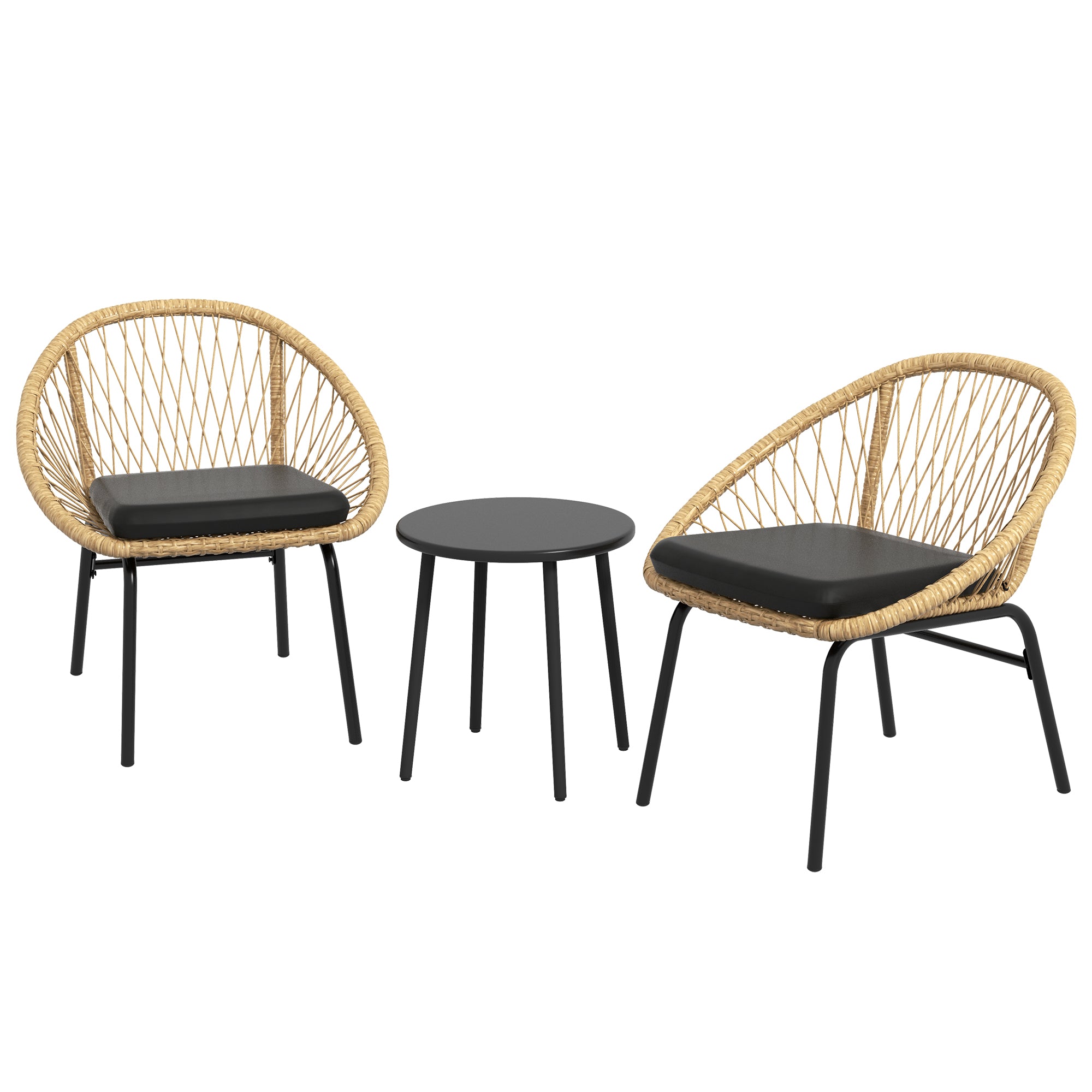 Outsunny Rattan Terrassengarnitur, Gartenmöbel-Set, 2 Sessel & Tisch, Gelb
