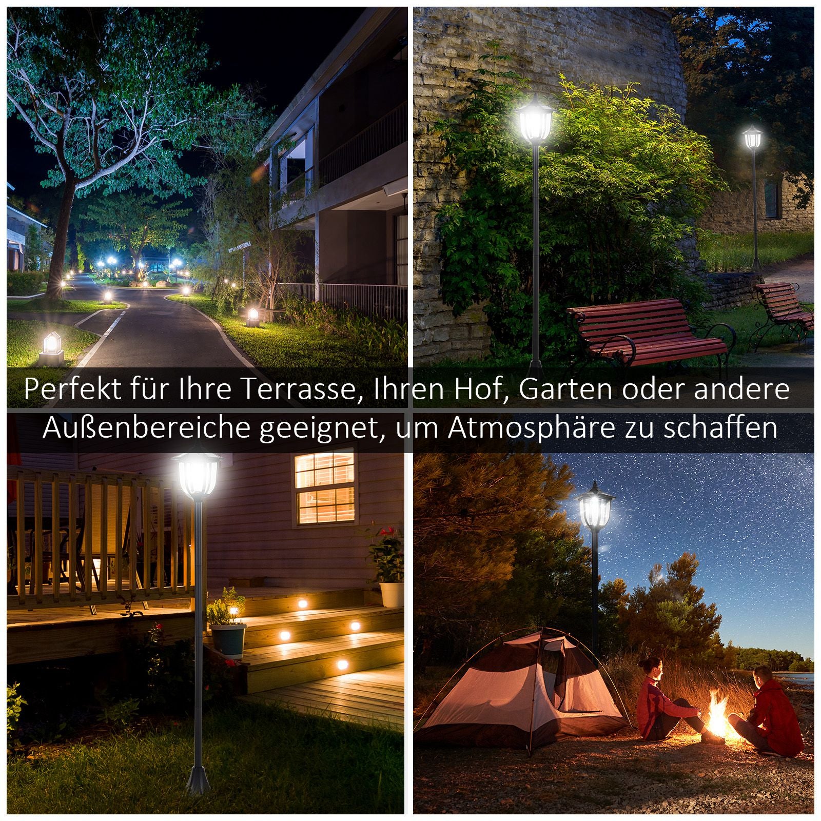 Outsunny Solar LED Gartenlaterne, Laterne aus Kunststoff, Außenleuchte für Innen und Außen 177 cm hoch, Gartenleuchte, 30/60 Lumen, für Garten Balkon Deko Schwarz
