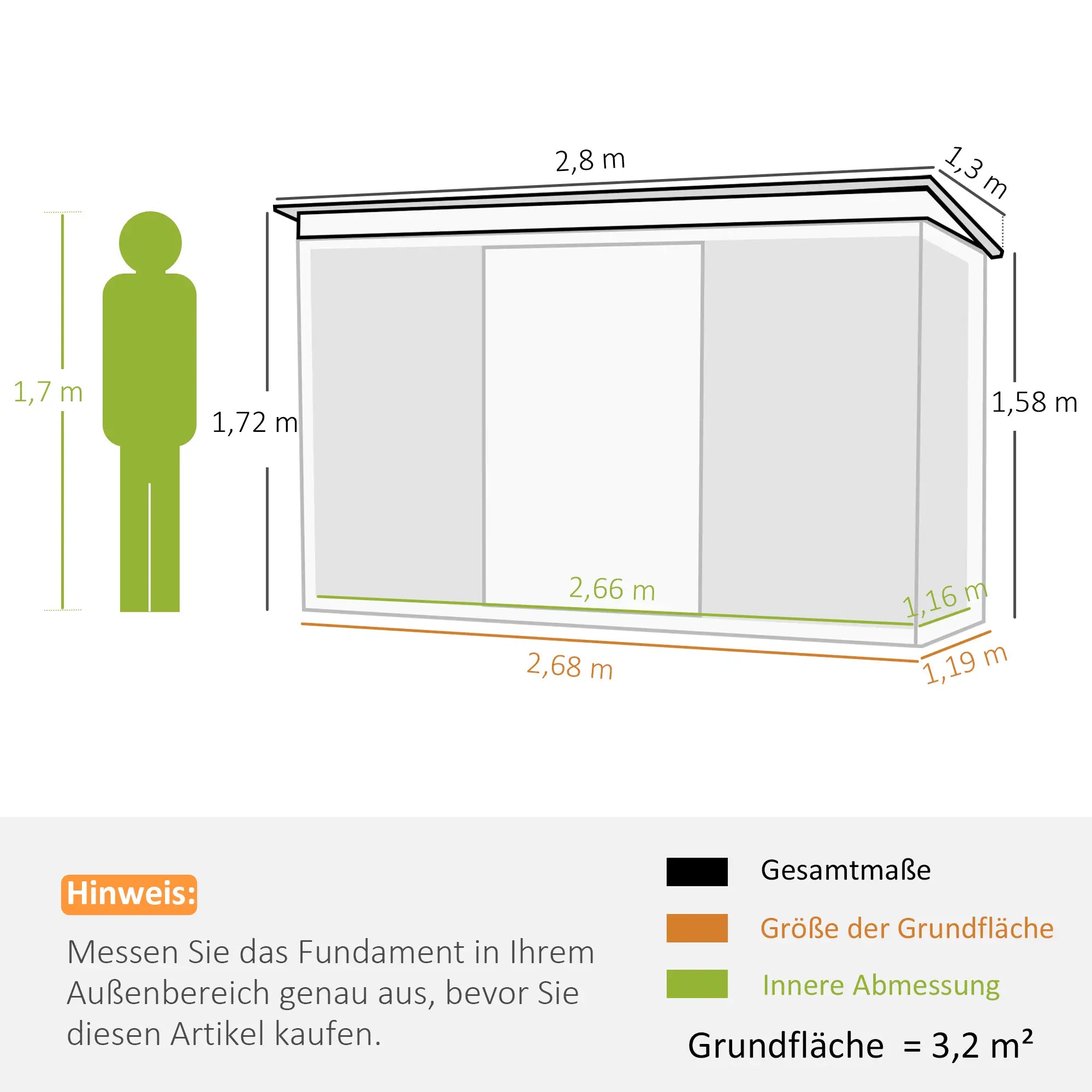 Outsunny Metall Gerätehaus 6,3m³ 280x130x172cm Geräteschuppen mit Pultdach Schiebetür wetterfest Gartenhaus Outdoor Garten Schuppen Schrank für Hinterhof Außenbereich Anthrazit, Dunkelgrün
