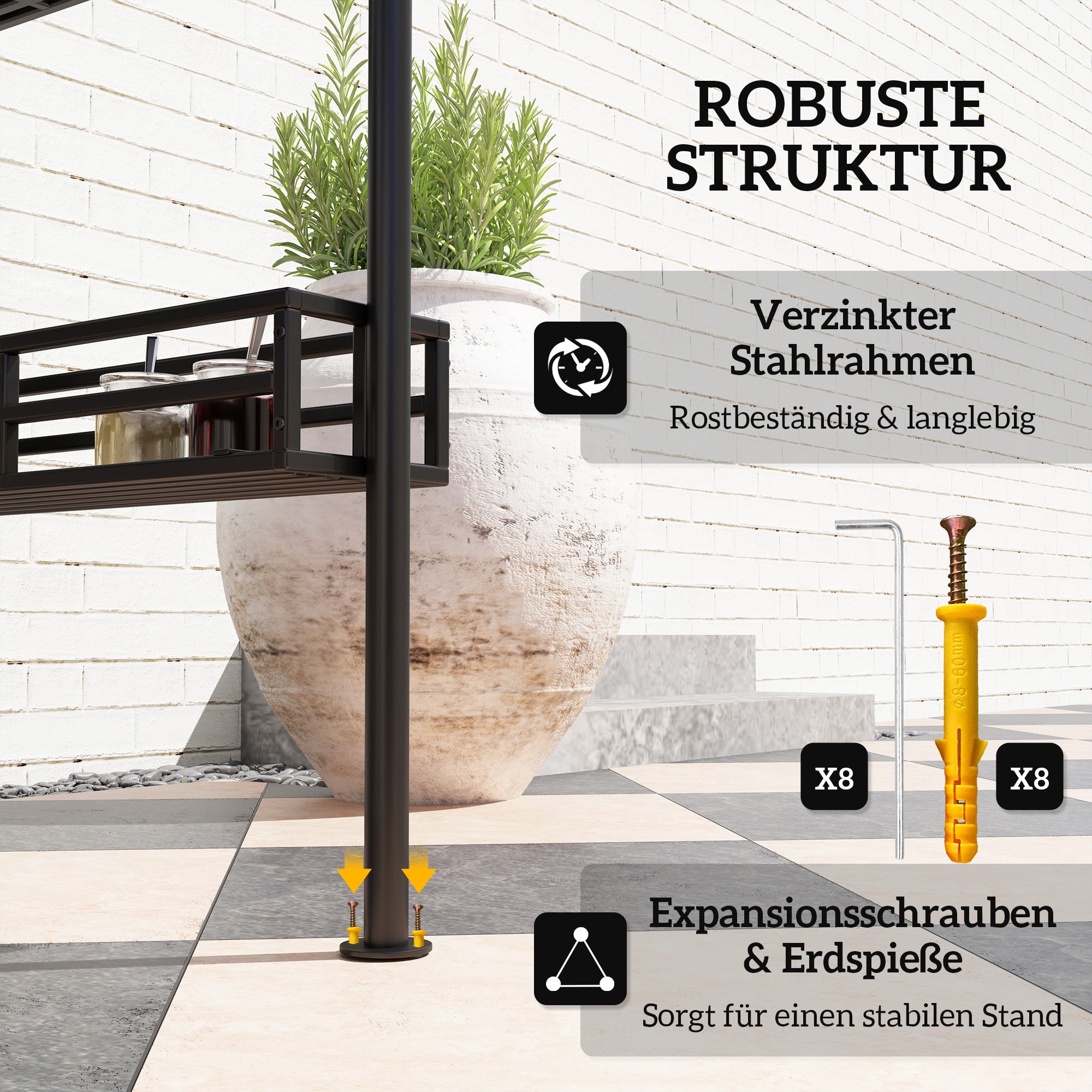 Outsunny Grill-Zelt, BBQ-Zelt, Gartenpavillon mit 2 Regalen, Aufbewahrungskörbe, Haken, für Terrasse, Beige