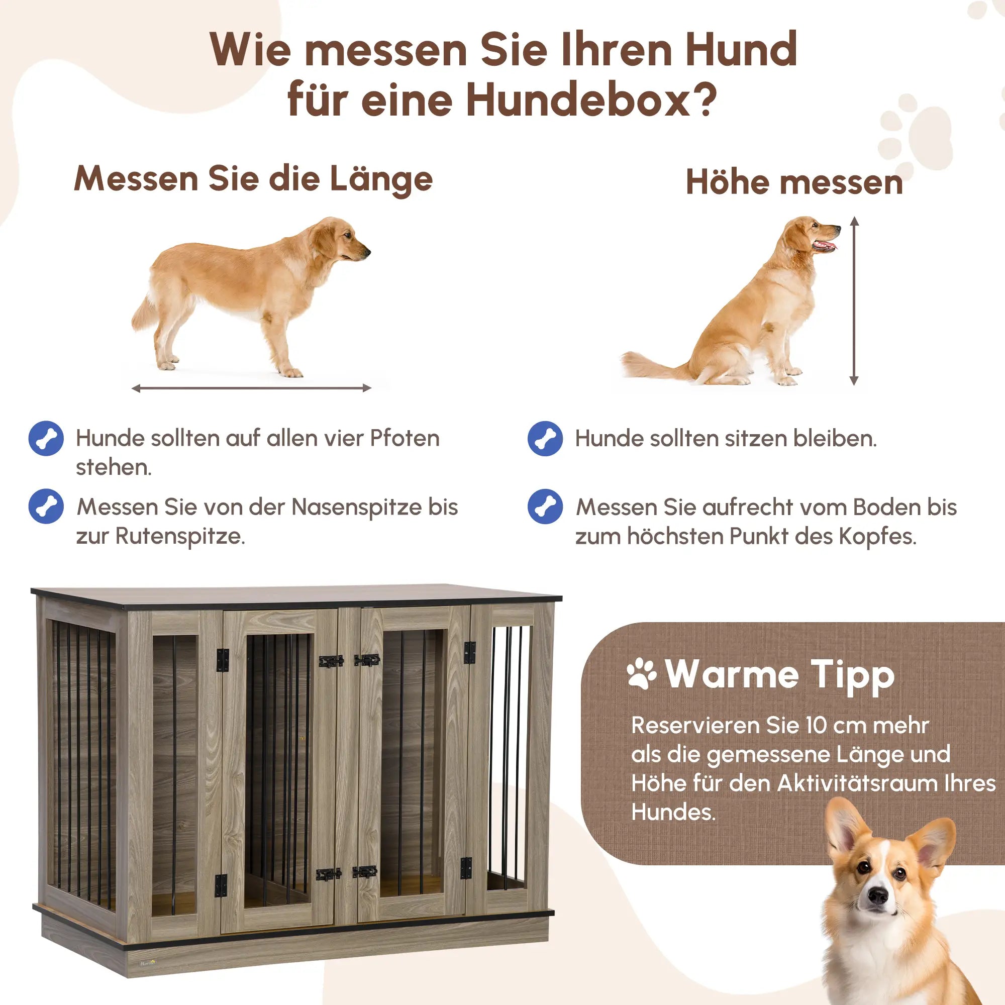 PawHut Hundekäfig Beistelltisch 2-in-1 mit Trennwand verriegelbar