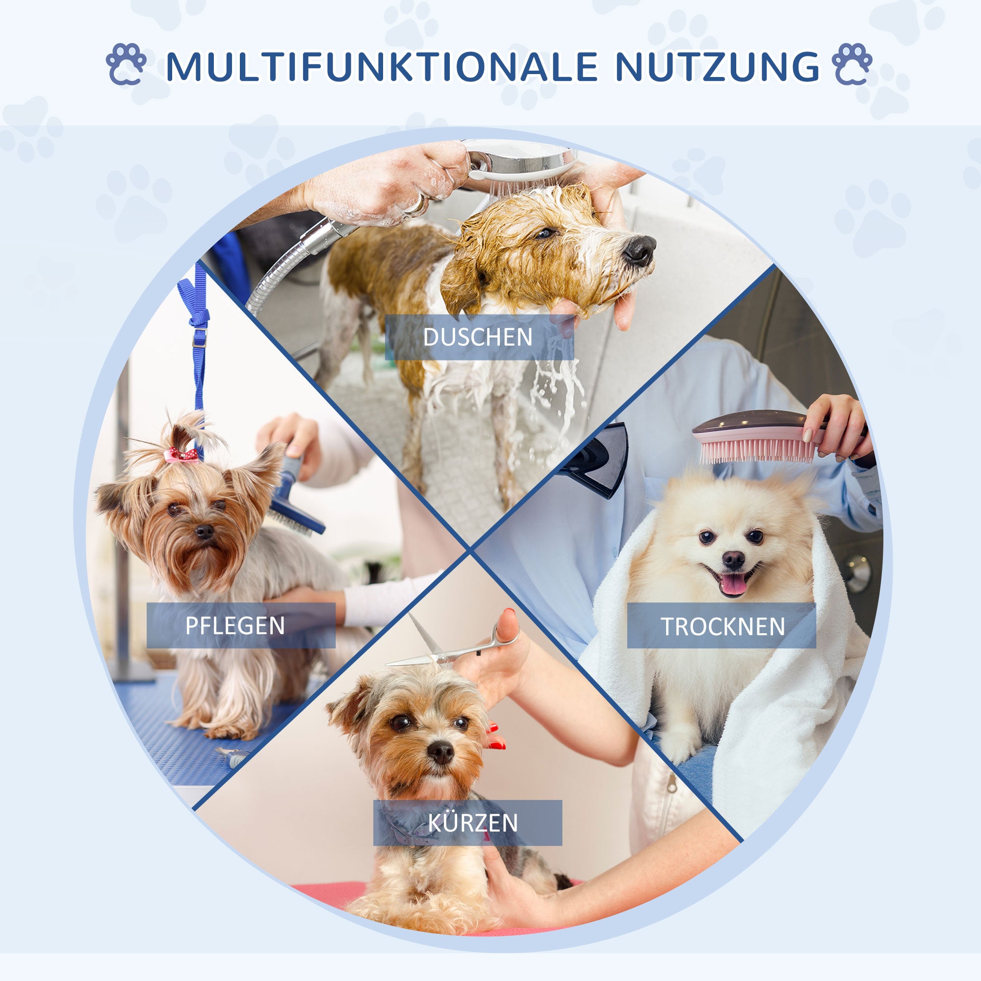 PawHut Hundepflegetisch Trimmtisch mit Unterkorb Tierpflegetisch Hunde Pflegetisch Hundefriseur Tisch Schertisch für Hunde Katzen bis zu 100kg Blau