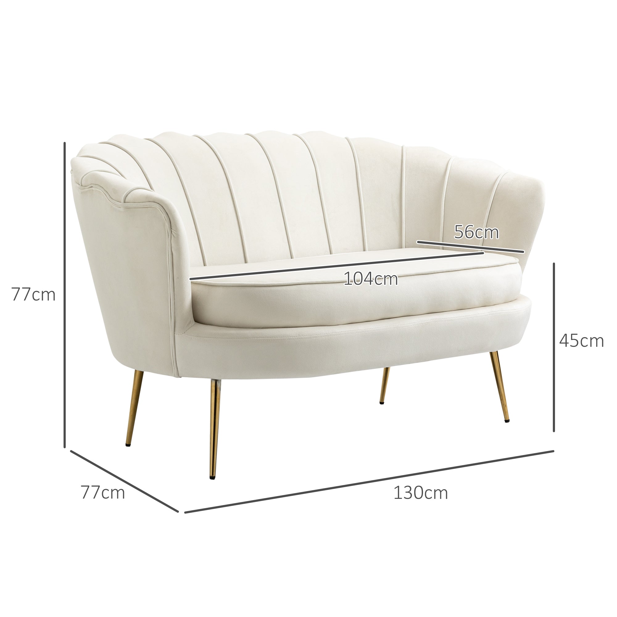 HOMCOM Vintage 2-Sitzer Sofa, Couch, Polstermöbel, Samtoptik, bis 150 kg, Creme/Gold