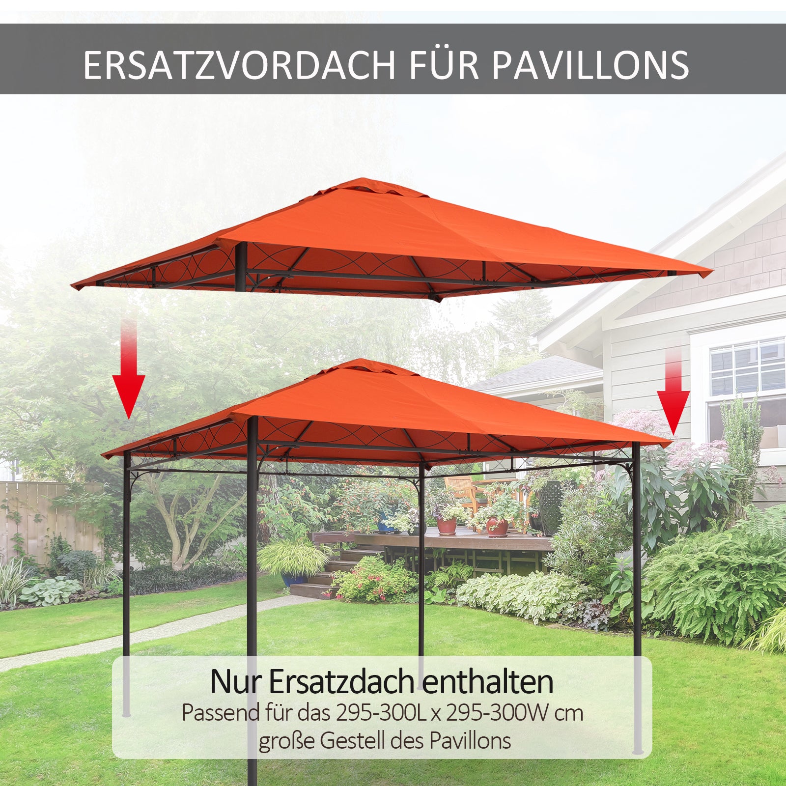 Outsunny Ersatzdach für Gartenpavillon, Polyester, 2,98 x 2,95 m, Orange