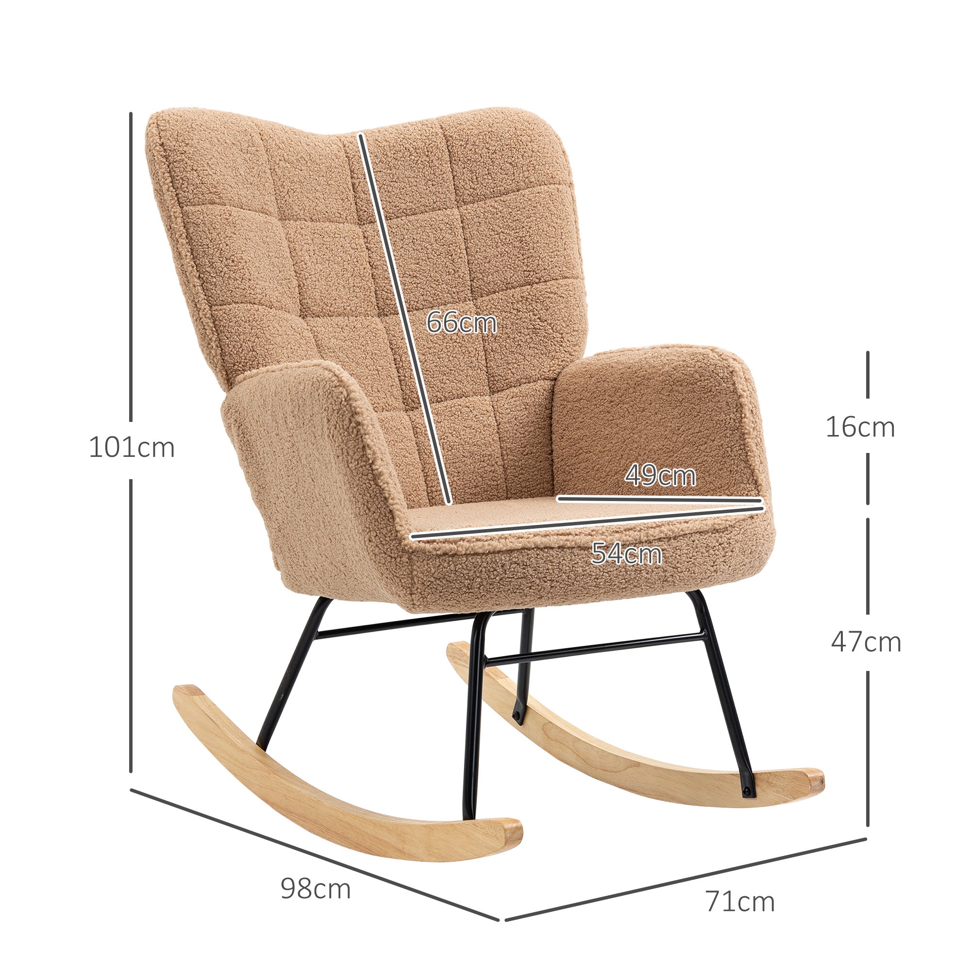 HOMCOM Schaukelstuhl im Retro-Design, Massivholz, Sessel, Relaxsessel, 98 cm x 71 cm x 101 cm, Braun