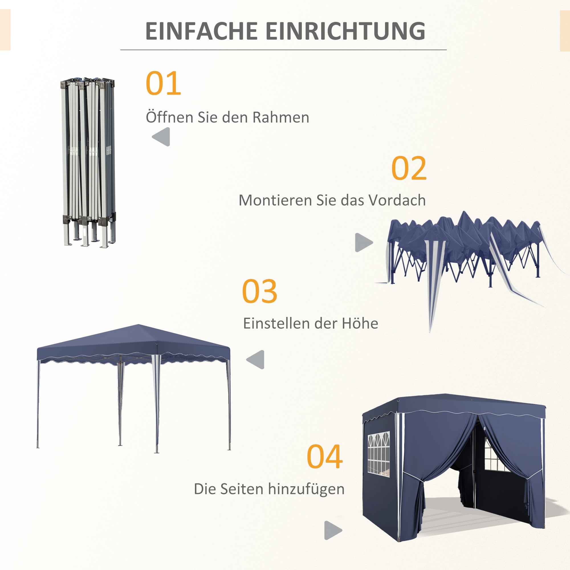 Outsunny Faltpavillon, Gartenpavillon, höhenverstellbar, 2 große Fenster, Tragetasche, Metallgestell, 3x3m, Blau
