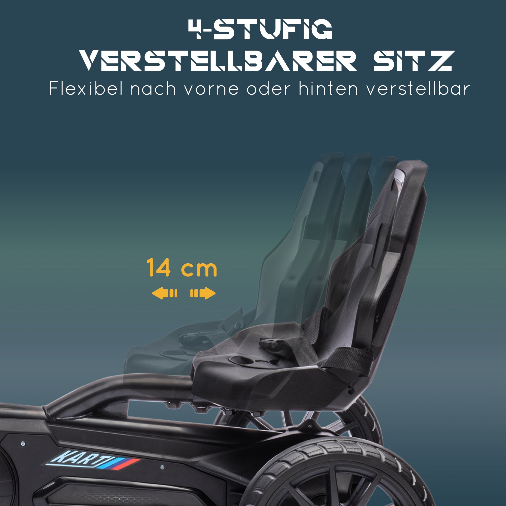 HOMCOM Go-Kart, Kinderfahrzeug mit verstellbarem Sitz, Tretfahrzeug, Tretauto mit Handbremse, 3-8 Jahre, Outdoor, Schwarz