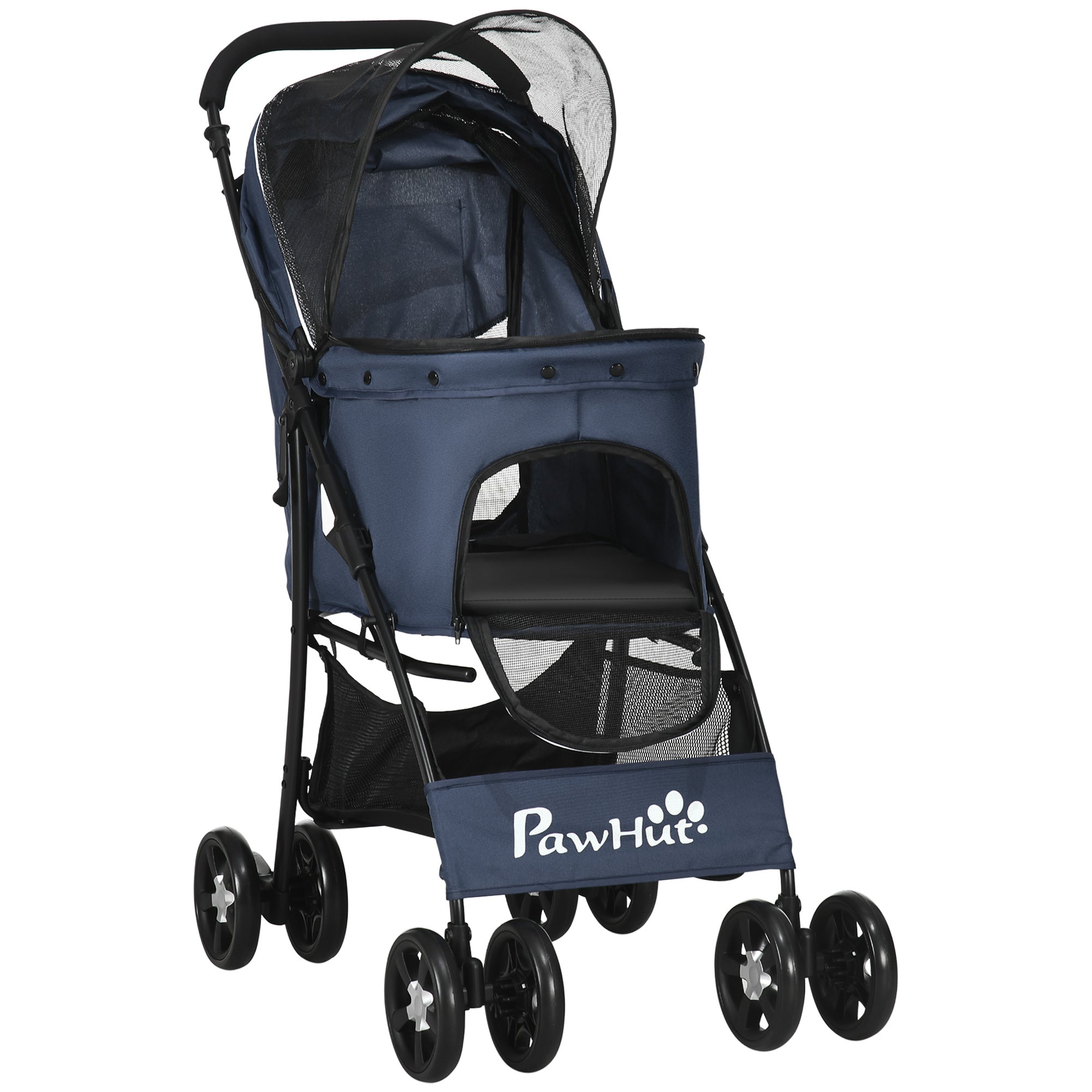 PawHut Hundewagen Hundebuggy bis 10 kg Klappbar Bodenkorb Kissen Seitentasche 81 cm x 48 cm x 99 cm Grau