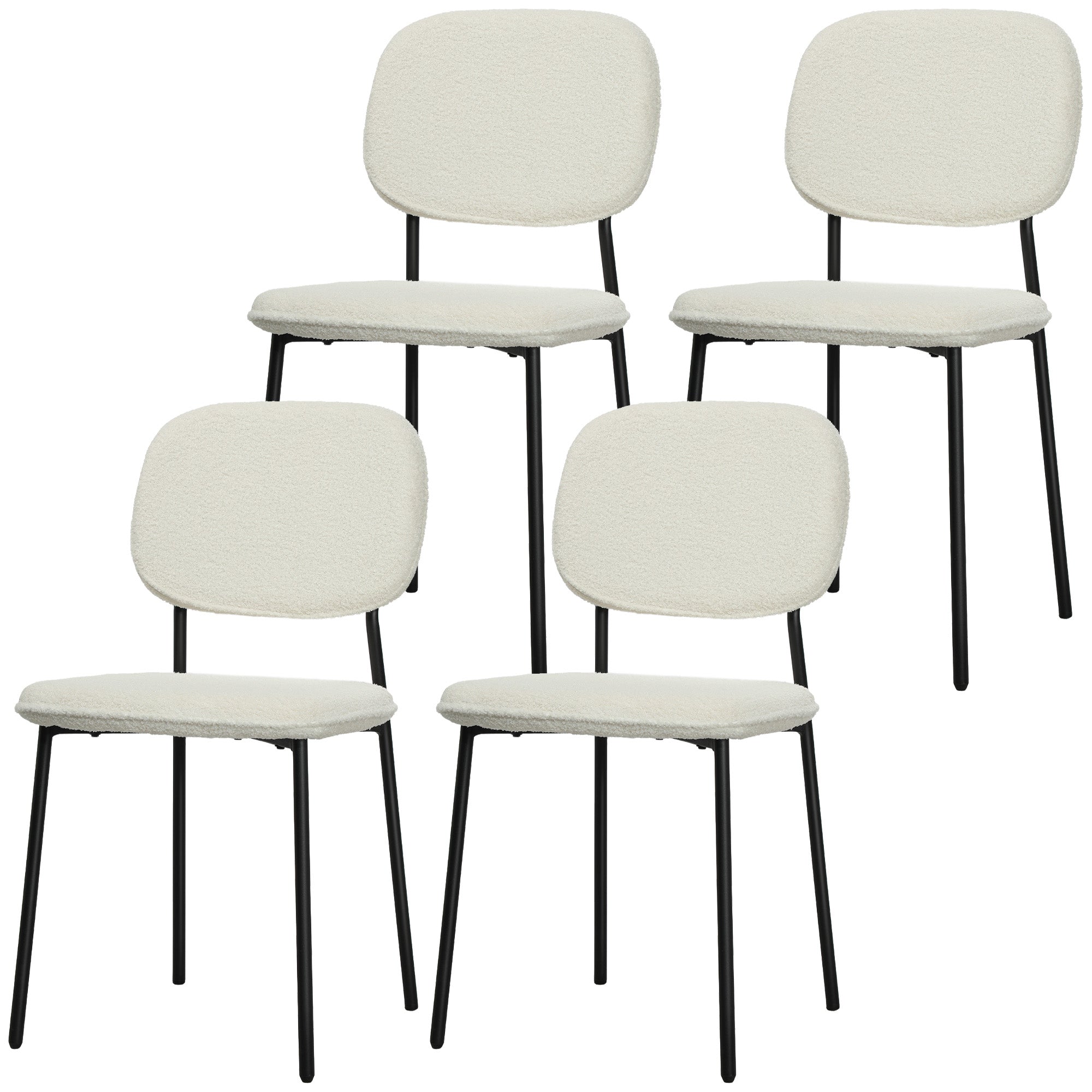 HOMCOM 4er-Set Esszimmerstühle, weicher Stoffbezug, Stahlbeine, armloses Design, Weiß