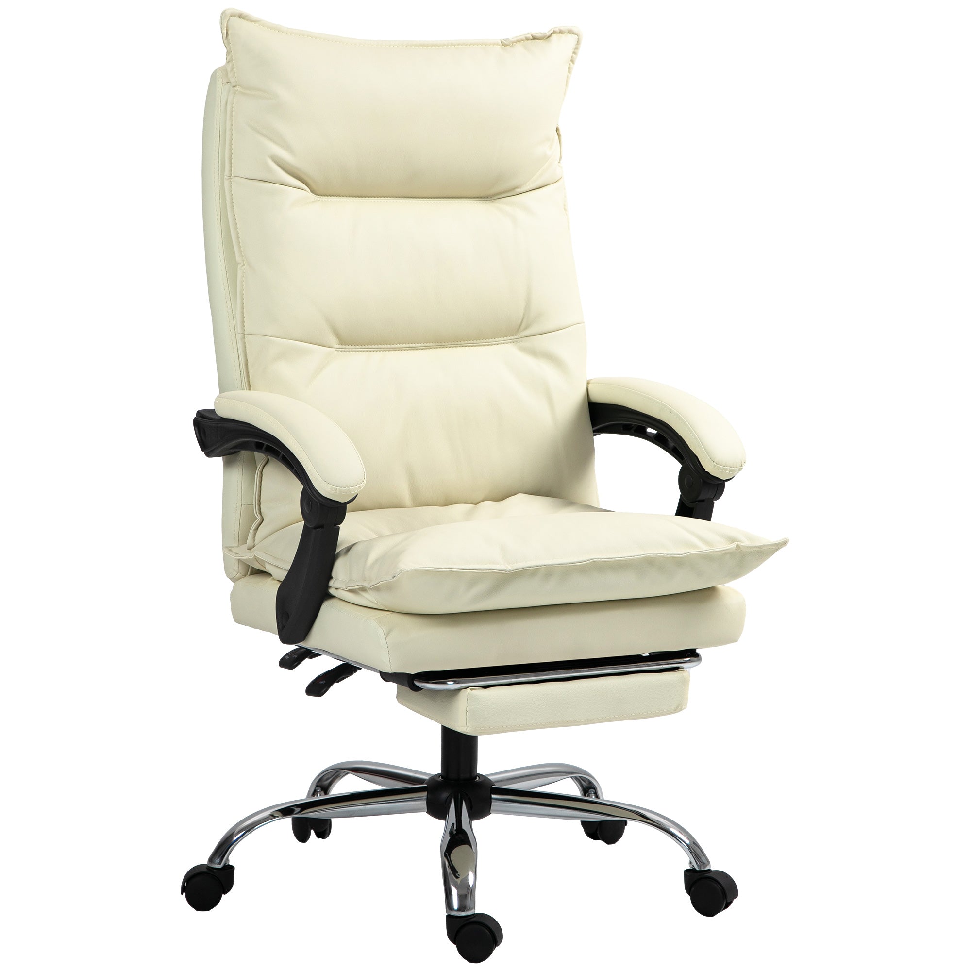 Vinsetto Bürostuhl, verstellbare Sitzhöhe, Fußstütze, Kunstleder, bis 135 kg, Metallbasis, 66x72x116-124cm, Beige