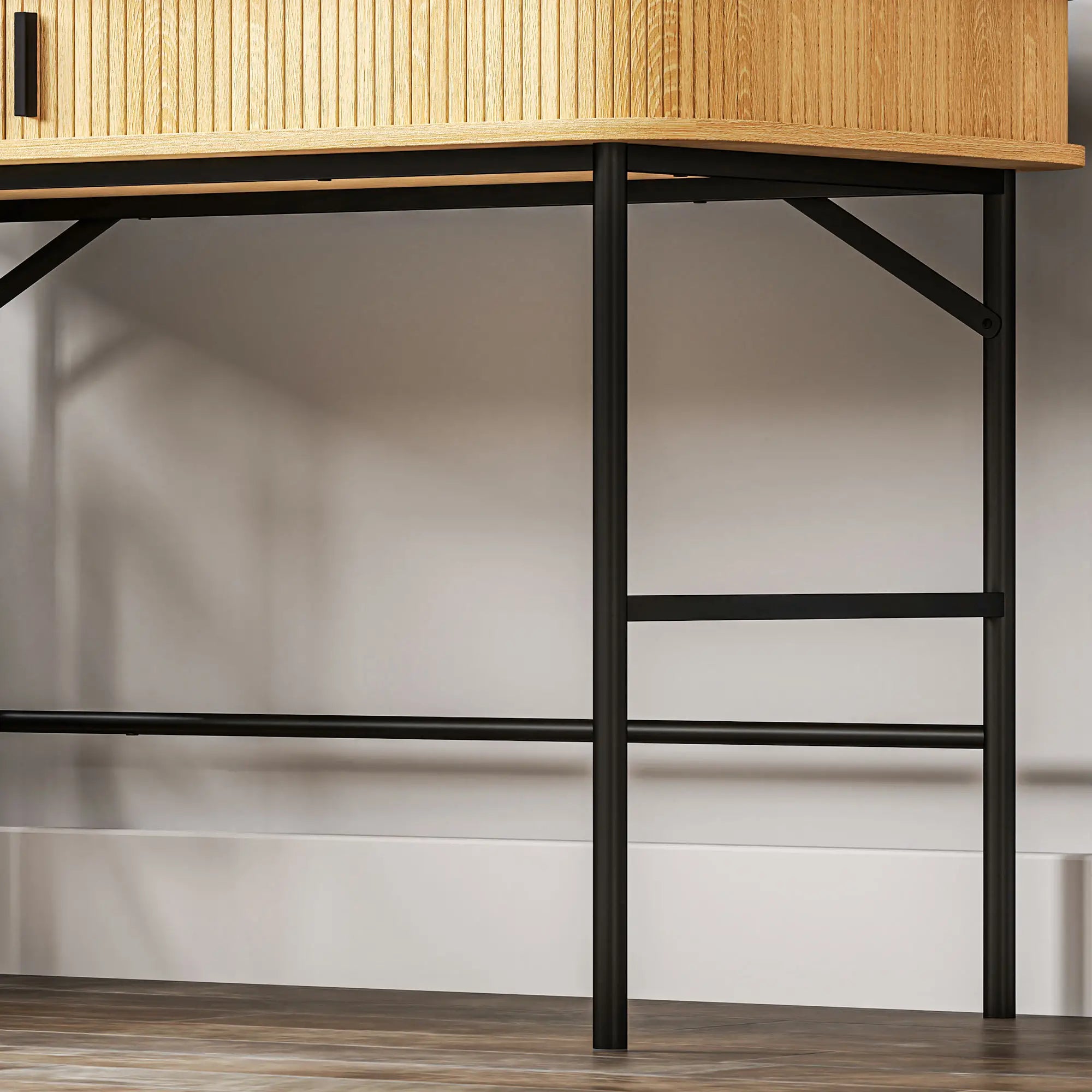 HOMCOM Schreibtisch mit Stauraum Lamellendekor Eiche