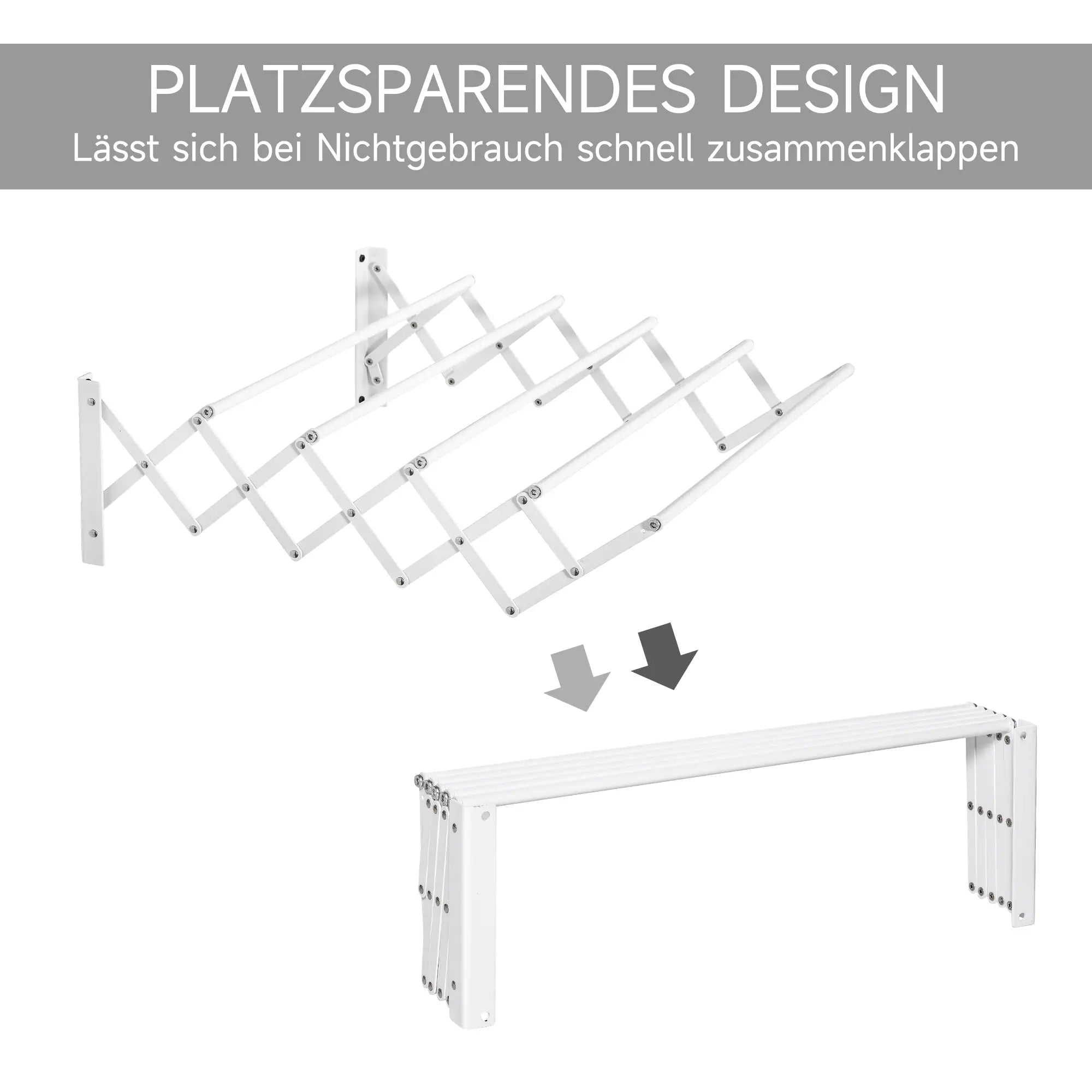 HOMCOM Wäscheständer für Wandmontage ausziehbar klappbar platzsparender Wäschetrockner, Wandwäschetrockner für Innen und Außen, Weiß, 63,5 x 60 x 20 cm