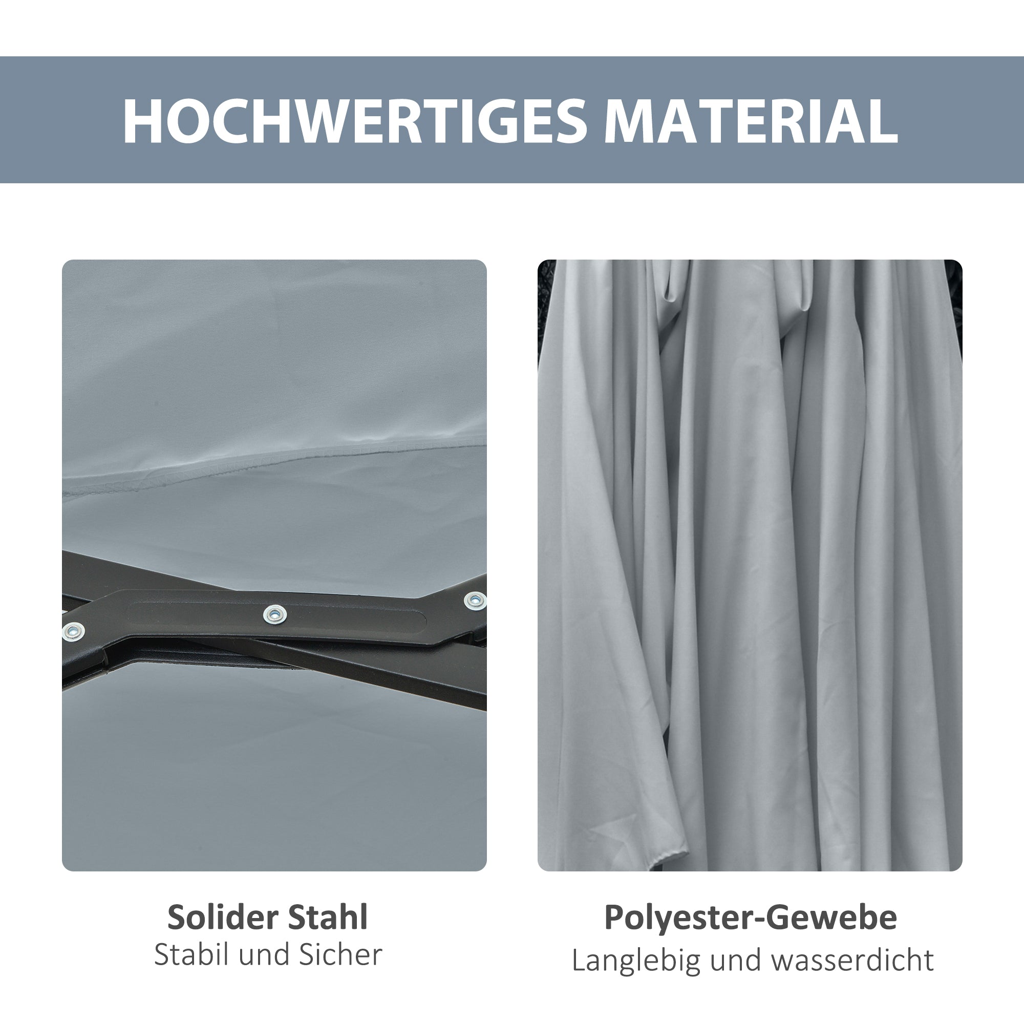 Outsunny Sonnenschirm mit LED Solar 4,5m Doppelsonnenschirm Gartenschirm Marktschirm Terrassenschirm Oval Hellgrau+Schwarz