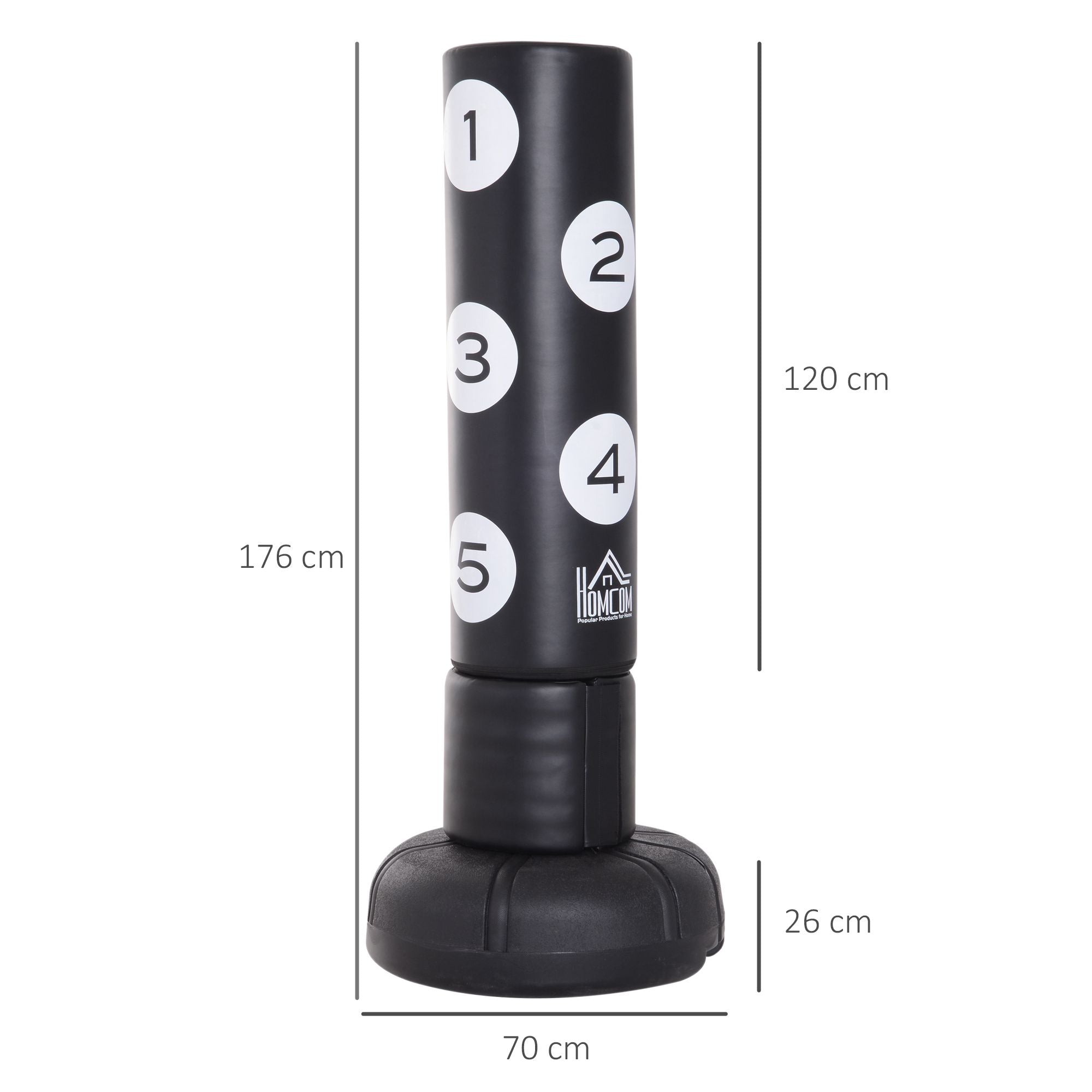 HOMCOM Freistehender Standboxsack mit Ständer und Kunststoff-Pad, 176 cm, Geeignet für Profis und Anfänger, Schwarz