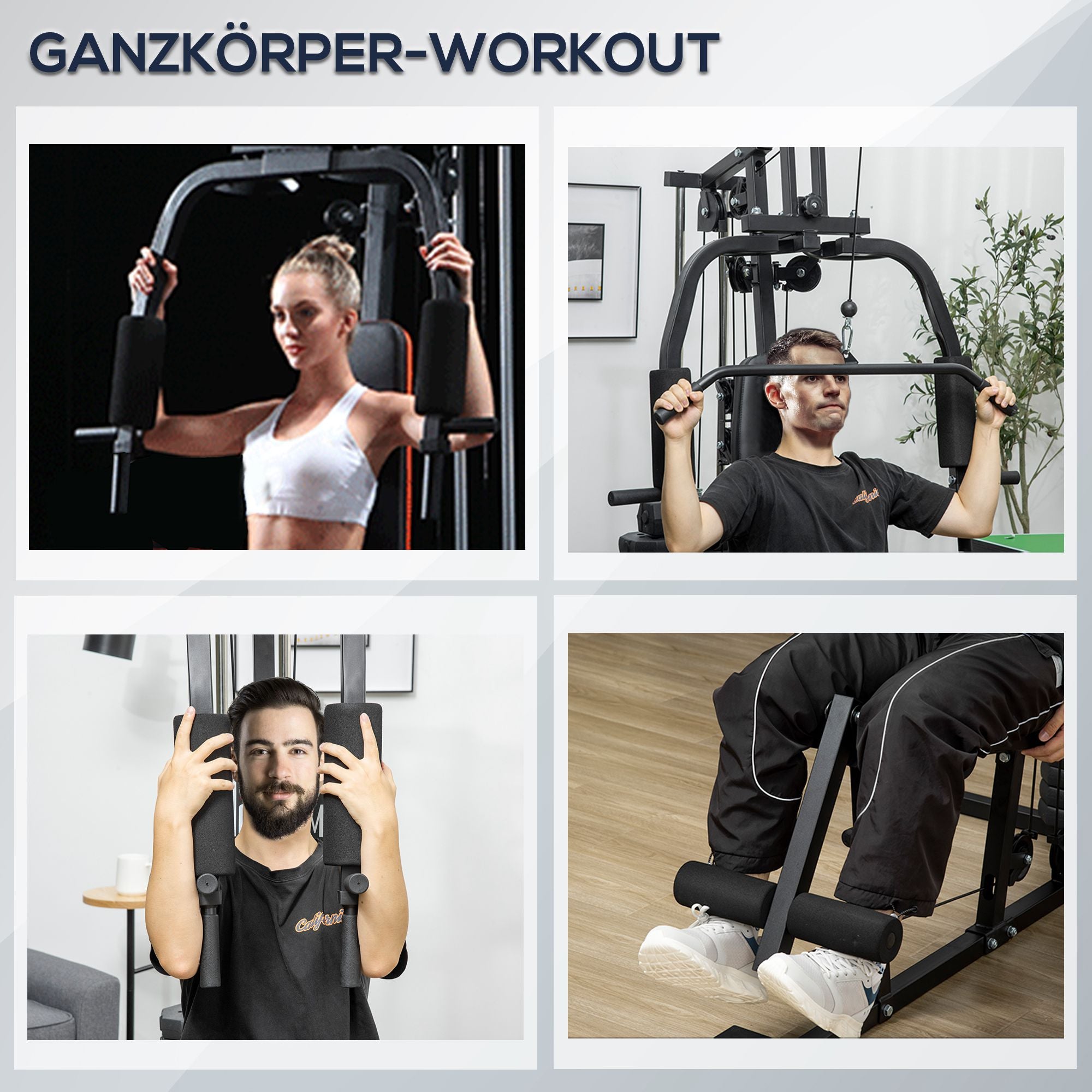 HOMCOM Kraftstation für Zuhause Fitnessstation mit Latzuggerät, Kabelzug, kurzer Bizepsstange, Brustpresse, Beintrainer, Butterfly-Maschine 45kg Gewichten Multifunktion Fitnessstation Schwarz