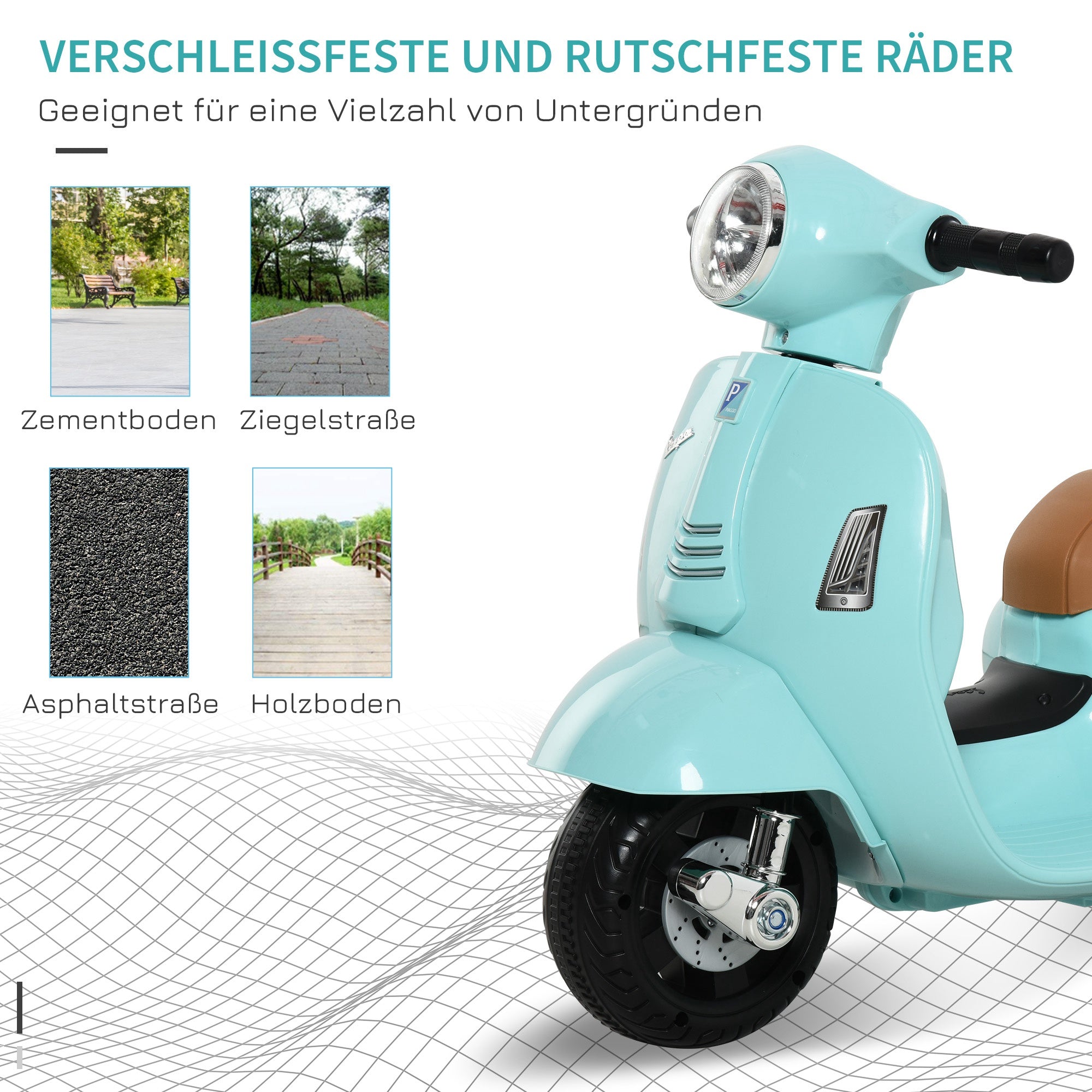 HOMCOM Elektro Kindermotorrad Vespa Elektromotorrad mit LED-Licht, Sound, Kinder Elektro Motorrad für Kinder von 18-36 Monate Grün