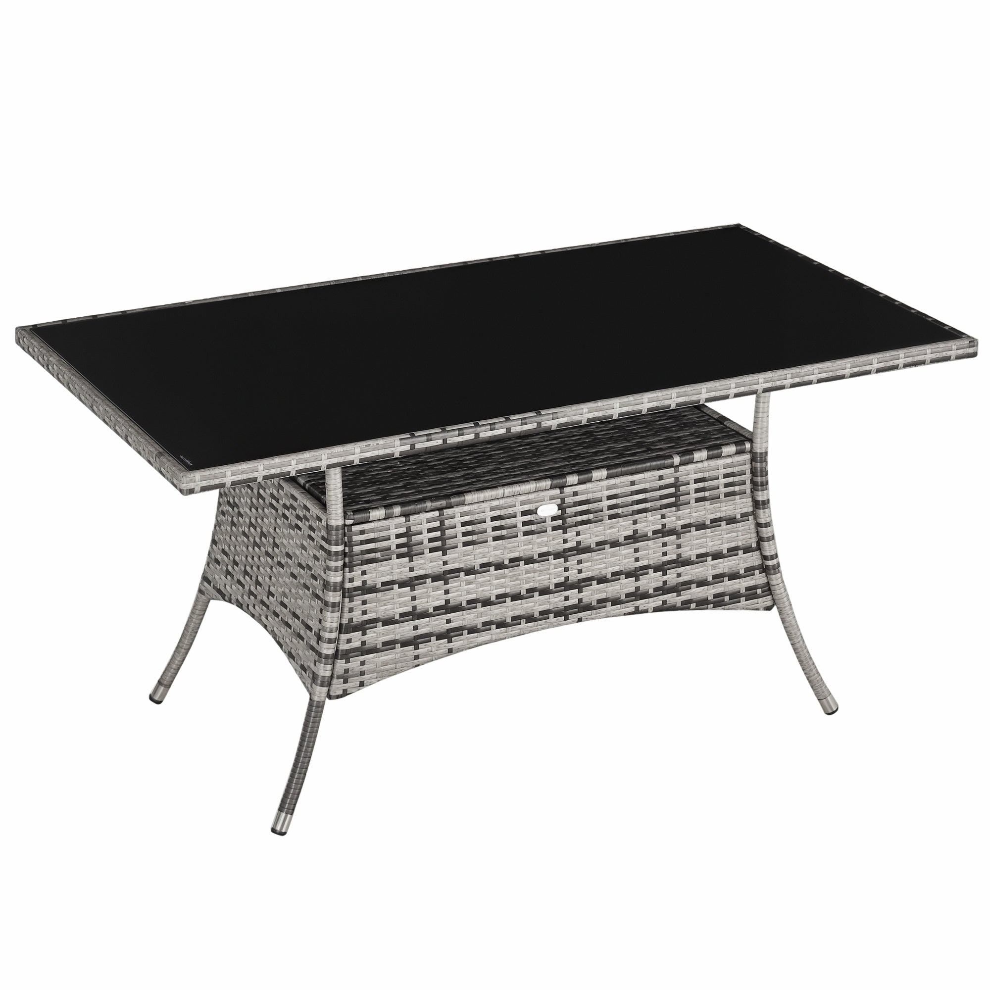 Outsunny Gartentisch Glastisch Esstisch Gartenmöbel Tisch, Polyrattan+Sicherheitsglas, Grau+Schwarz, 150x85x74cm