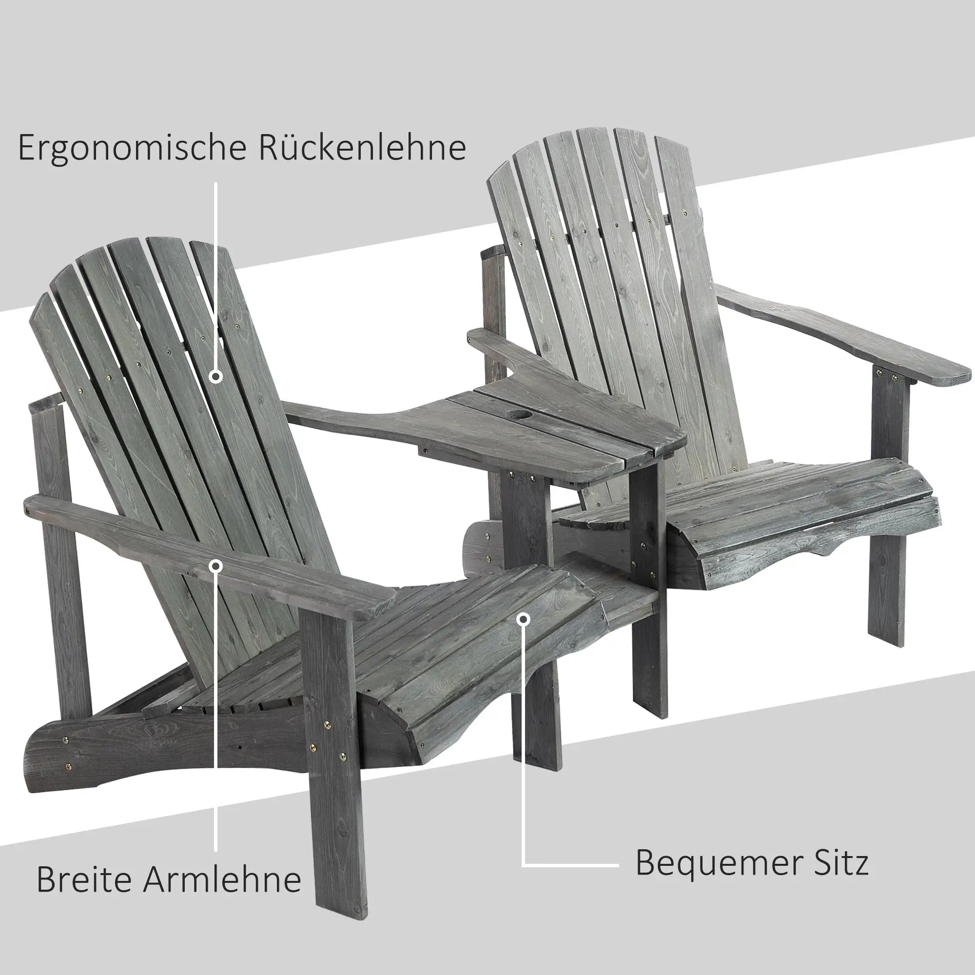 Outsunny Adirondack Gartenstuhl 2er-Set mit Tisch Schirmloch Massivholz