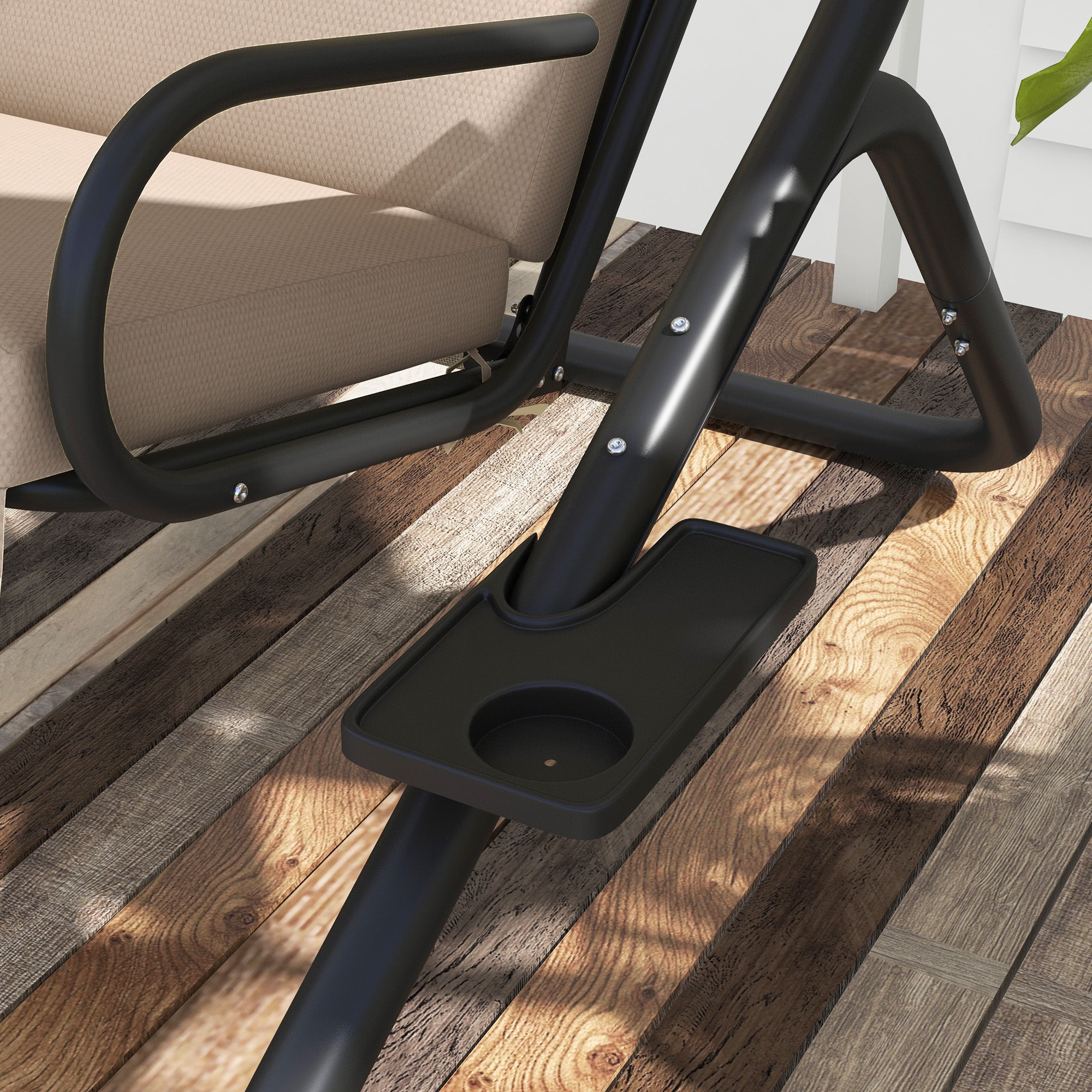 Outsunny Hollywoodschaukel Gartenschaukel, wetterbeständig,2 getrennte Size, 2 Getränkehalter, 170 cm x 136 cm x 170 cm, Beige