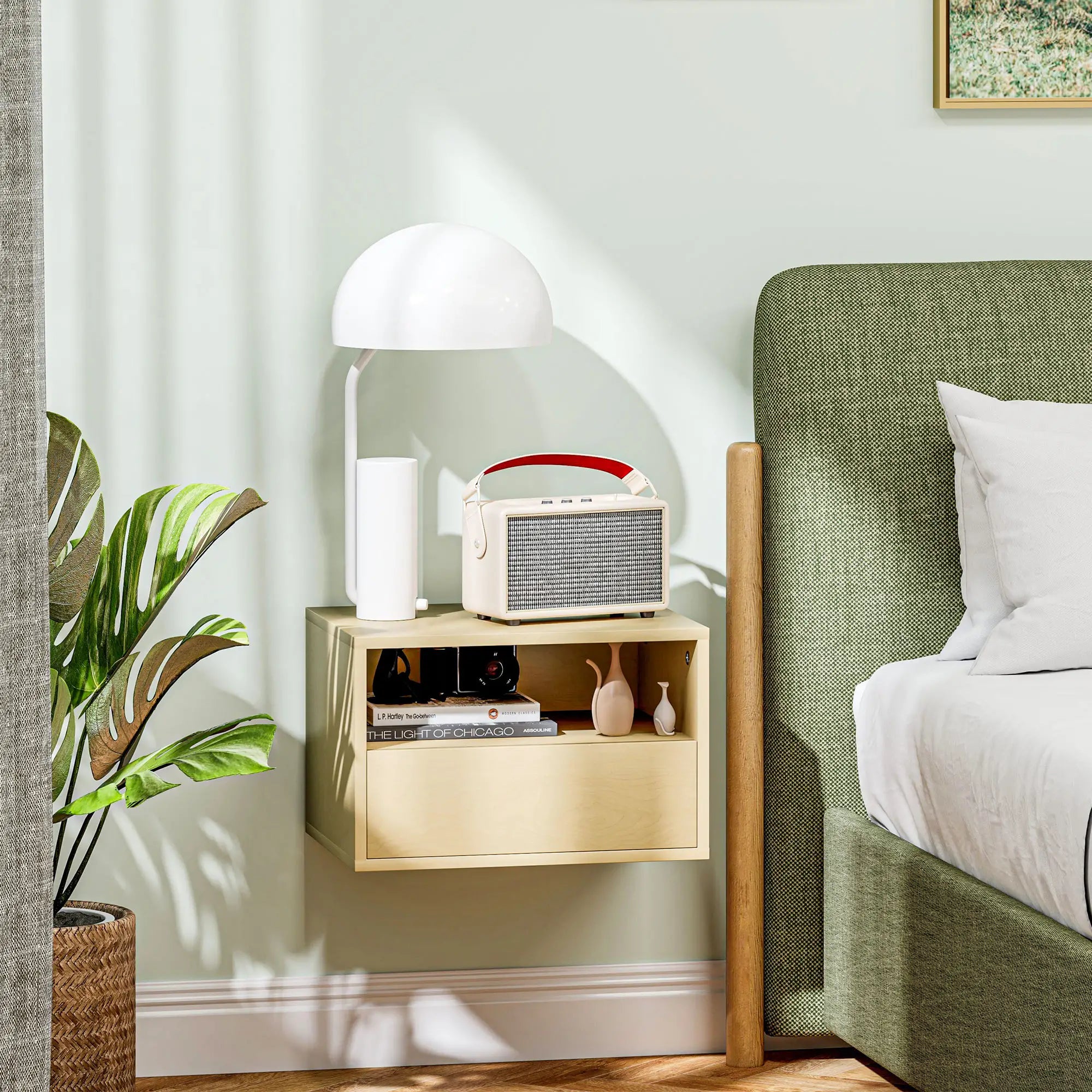 HOMCOM 2-teiliges Wandnachttisch-Set, Nachttisch, Nachtkommode, Spanplatte, Natur, 45 x 35 x 27,5 cm