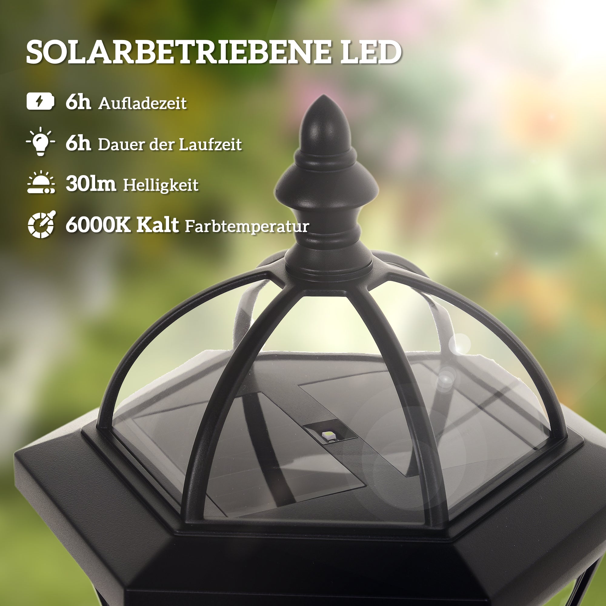 Outsunny Solar Gartenlaterne 2er Set, Wetterfeste Wegleuchte 129 cm hoch, mit LED, 6 Std. Beleuchtung, IP44, Solarlampe für Außen, Schwarz
