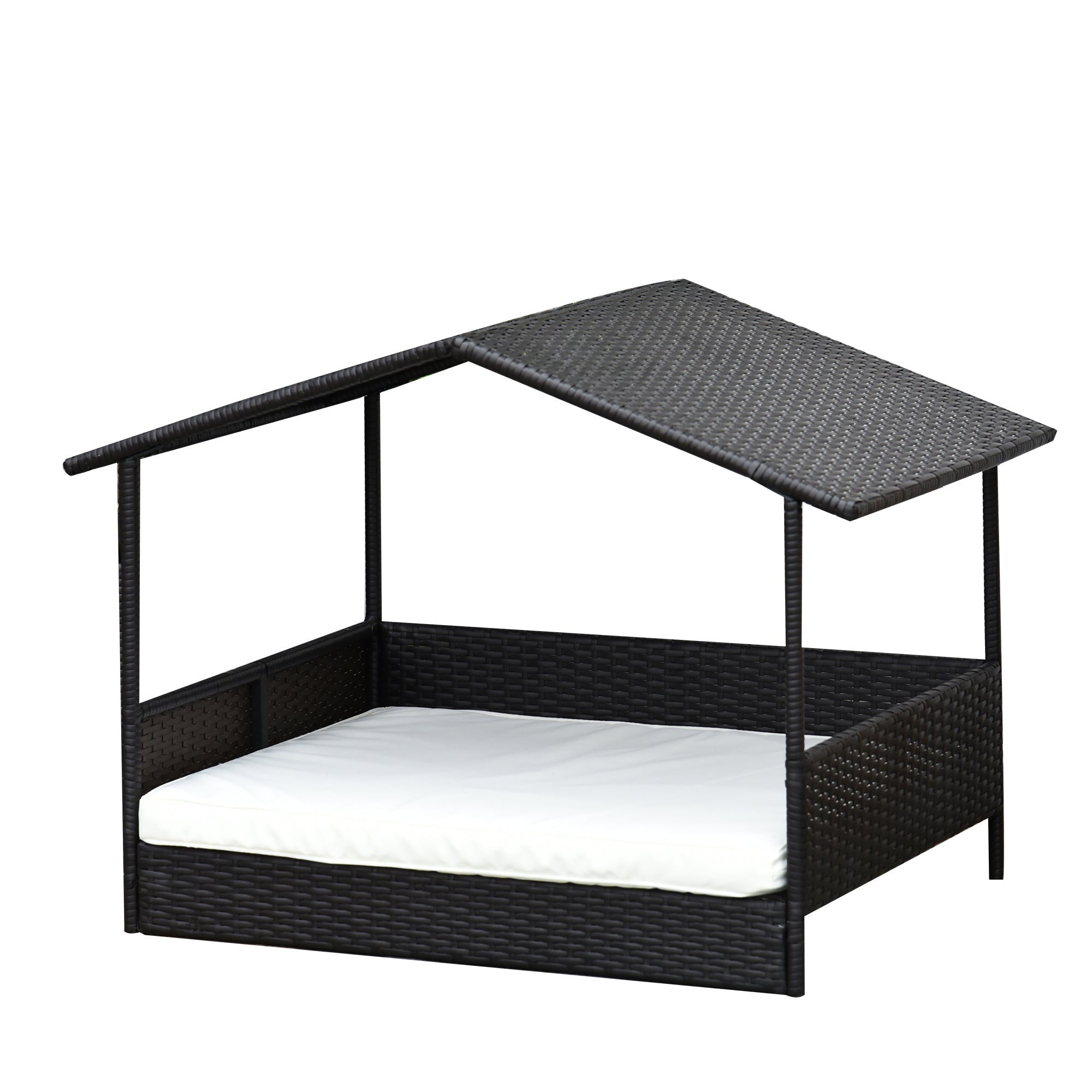 PawHut Rattan Hundeliege Outdoor mit Dach, Erhöhtes Hundebett für kleine und mittelgroße Hunde, Kühlendes Haustierliege mit Metallrahmen, Haustierbett für Draußen, 69 x 98 x 70 cm, Kaffee-Braun