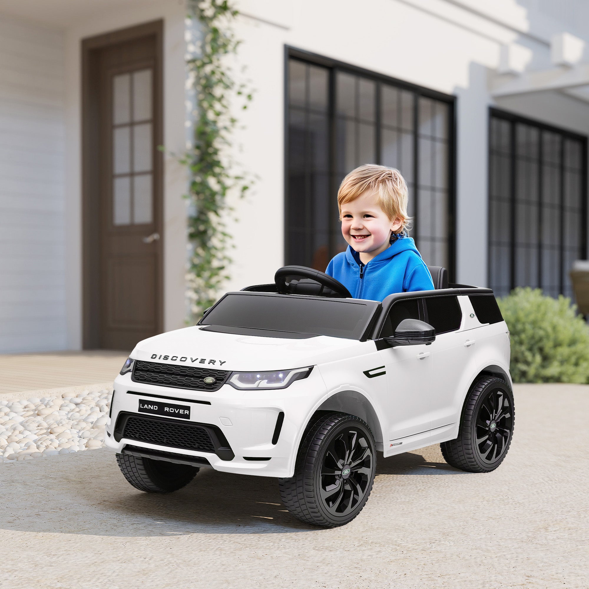 AIYAPLAY Kinder-Elektroauto, 12V Kinderfahrzeug mit Fernbedienung, LED-Lichtern, Musik und Hupe, 3-6 Jahre, Weiß