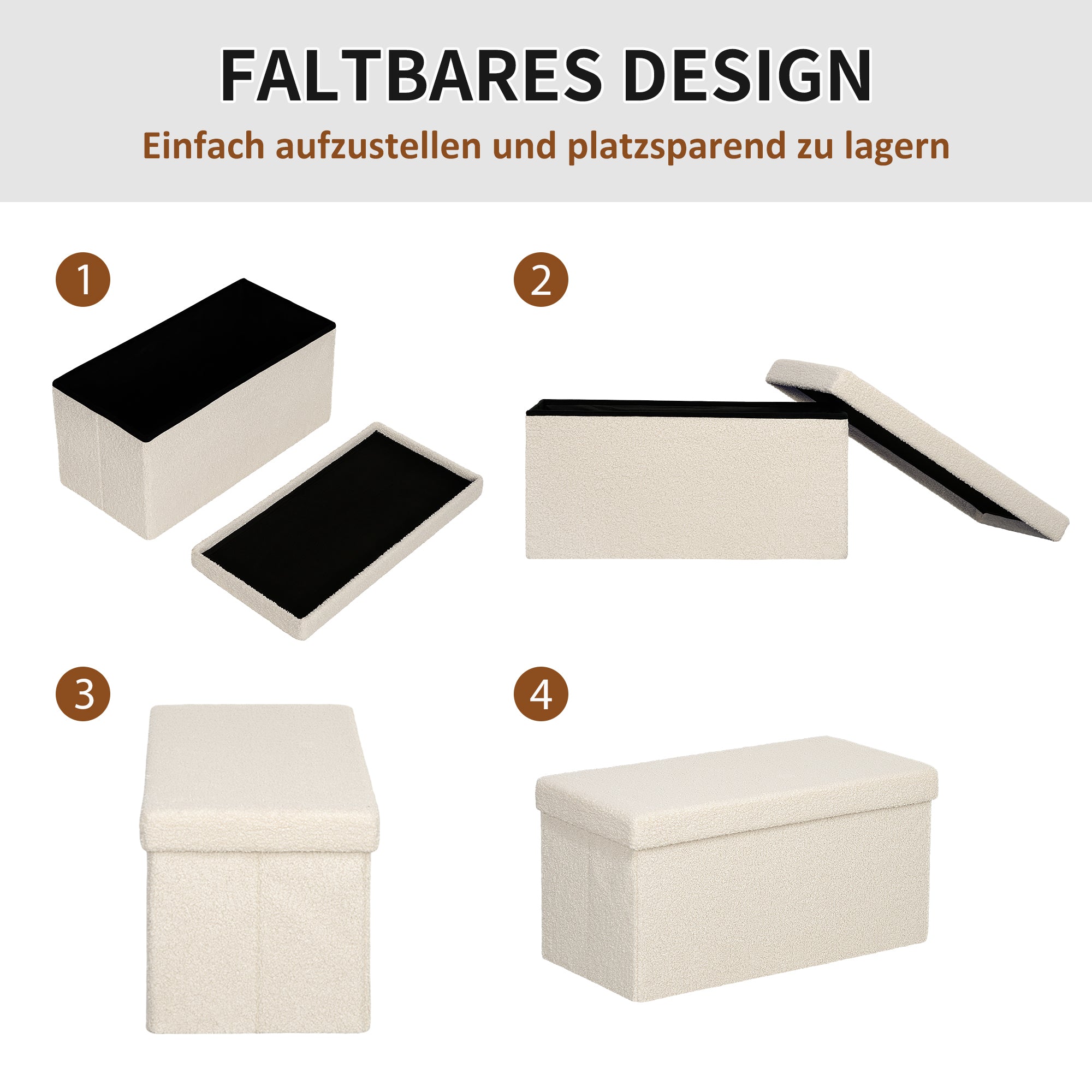 HOMCOM Aufbewahrungshocker, Polsterbank mit Stauraum und Deckel für Wohnzimmer, Schlafzimmer, Flur, Cremeweiß