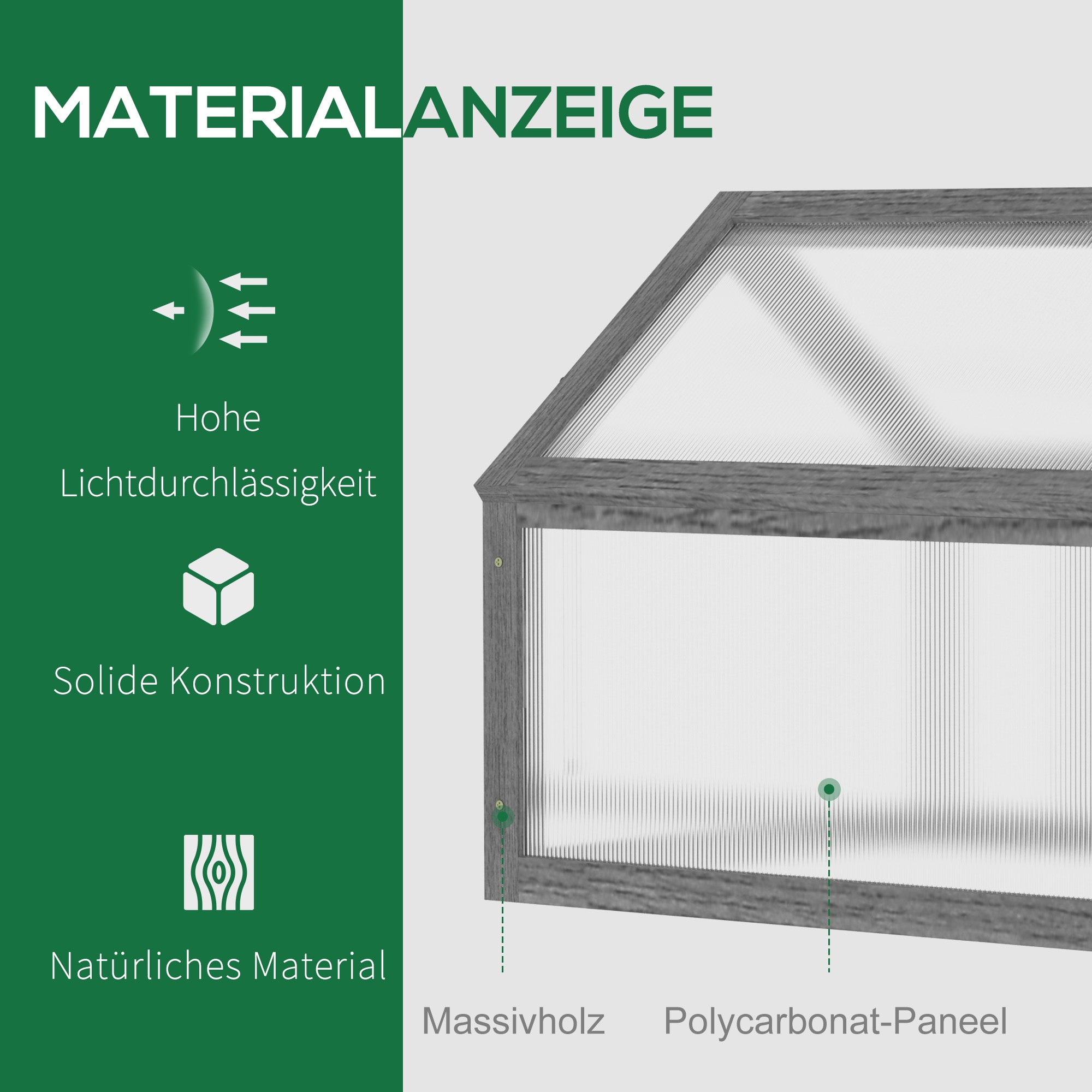 Outsunny Mini-Gewächshaus, Kompaktes Pflanzenhaus aus Holz, Polycarbonat-Platten, Belüftungsöffnung, 90L x 52B x 49,5H cm, Grau