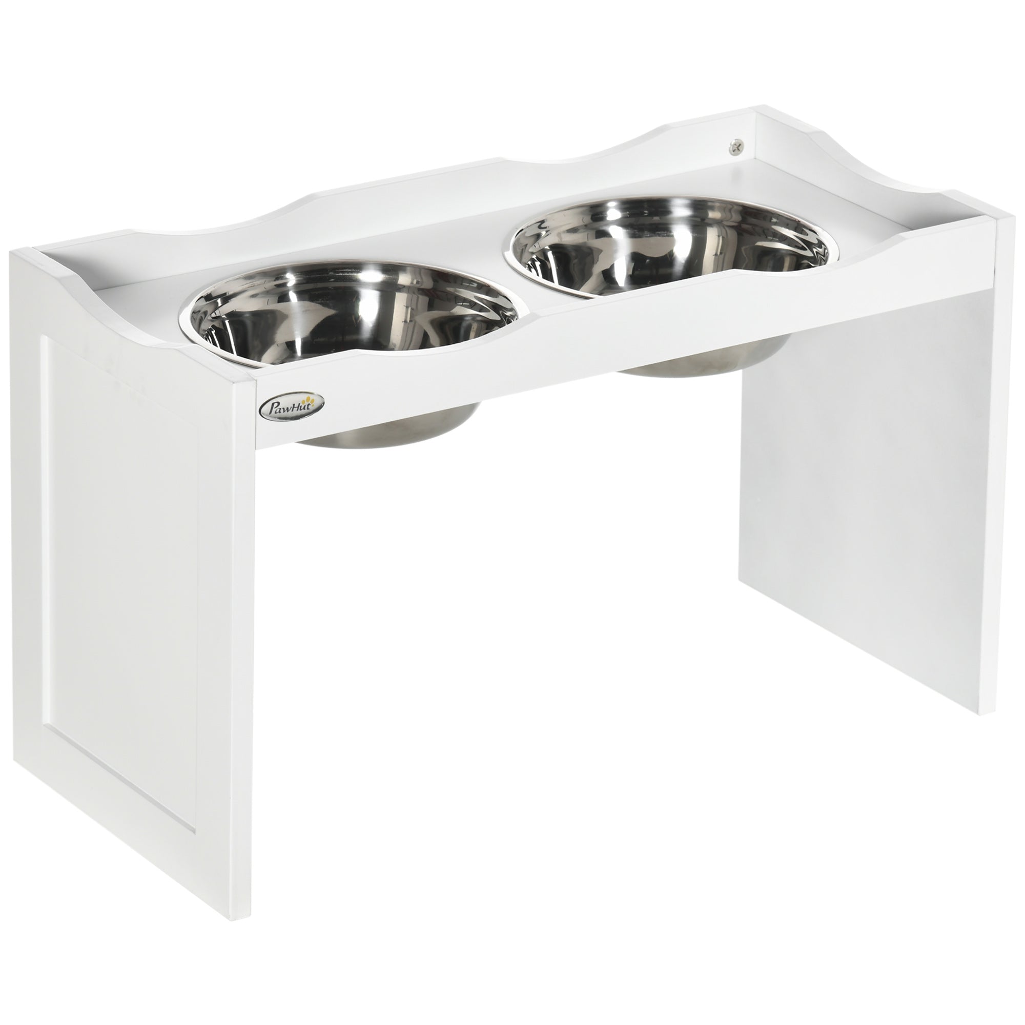 PawHut Futterstation, Napfständer, 2 Fressnäpfe je 2 Liter, Edelstahl, für große Hunde, weiß, 63 x 30 x 24cm