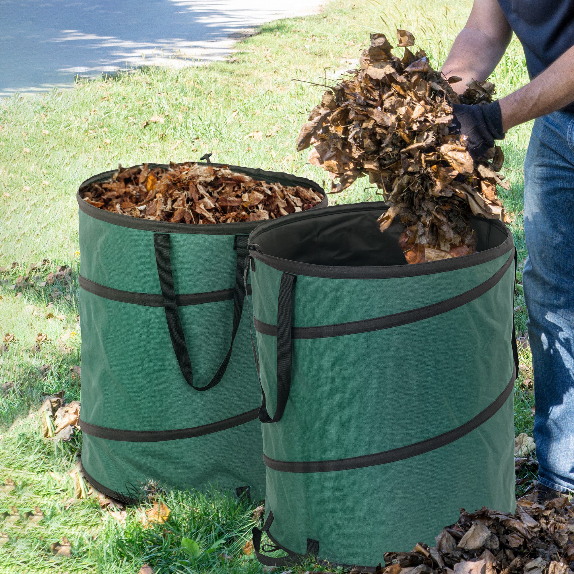 Outsunny Gartensack 2x160L wasserdicht Gartenabfallsack mit Trageschlaufen Griffe, stabil robust Laubsack Grün